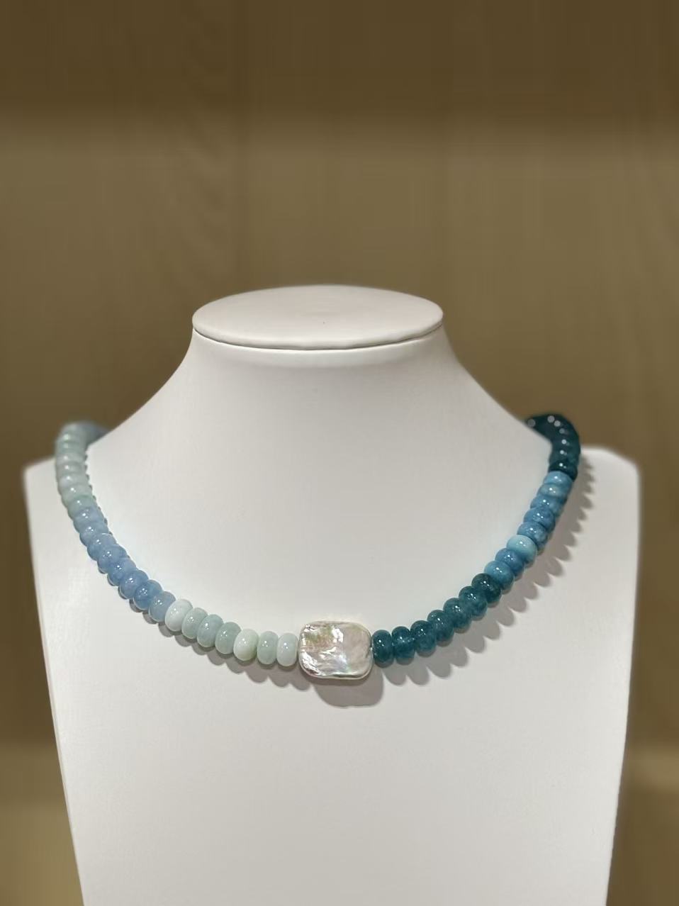 SUMMER HANDMADE 18K Gold Filled Freshwater Pearl Rondelle Gemstone 18 Inch Necklace