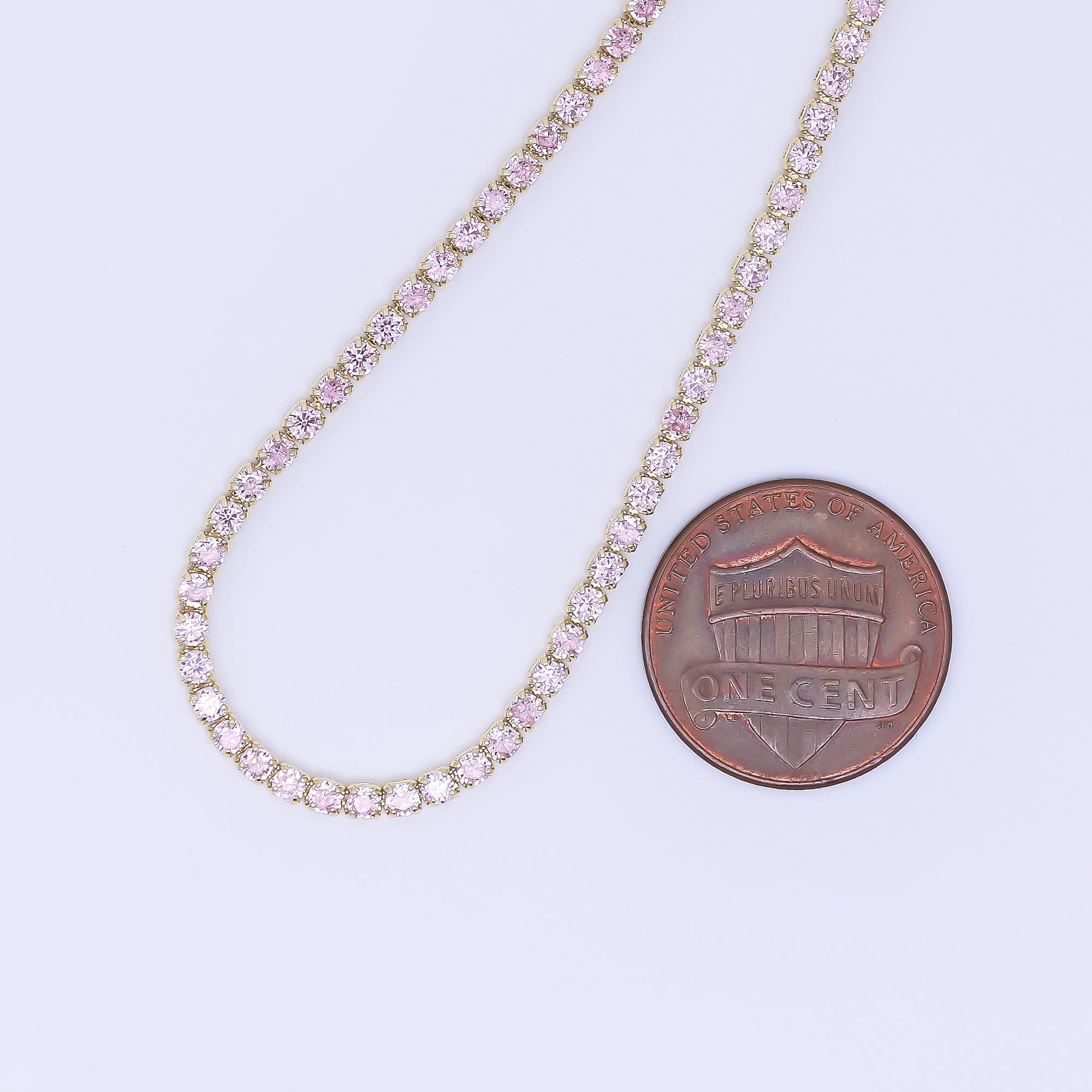 24K Gold Filled 2mm Green, Pink, Blue Clear Classic Tennis Chain 7 Inch Bracelet | WA-1600