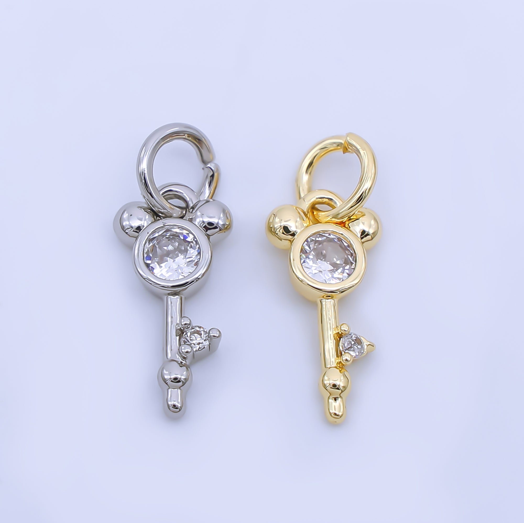24K Gold Filled 12.5mm Clear CZ Mouse Key Charm in Gold & Silver | AJ00473