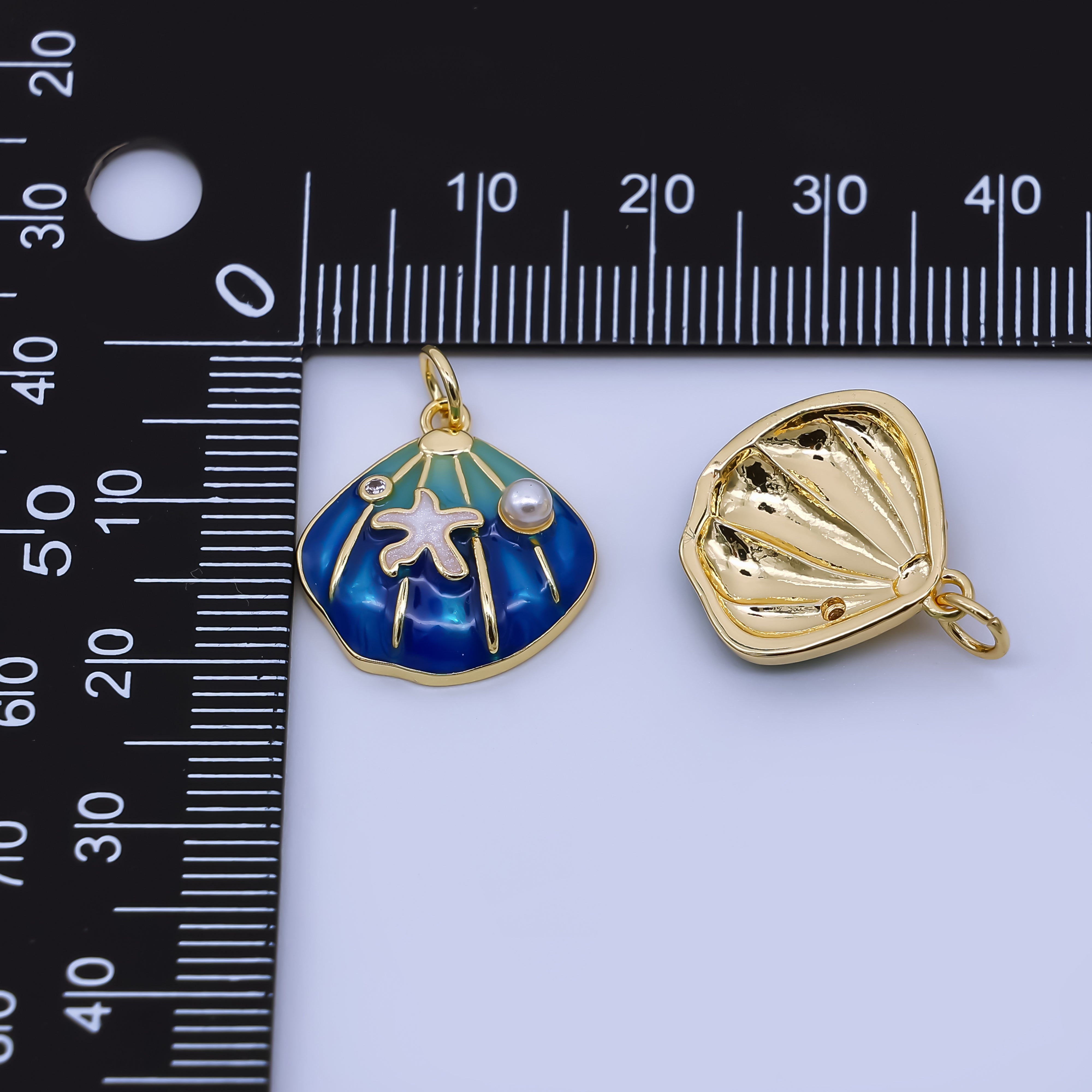 24K Gold Filled Green, Orange, Teal, Blue Starfish Scallop Clam Sea Shell Charm | AJ431 AJ432