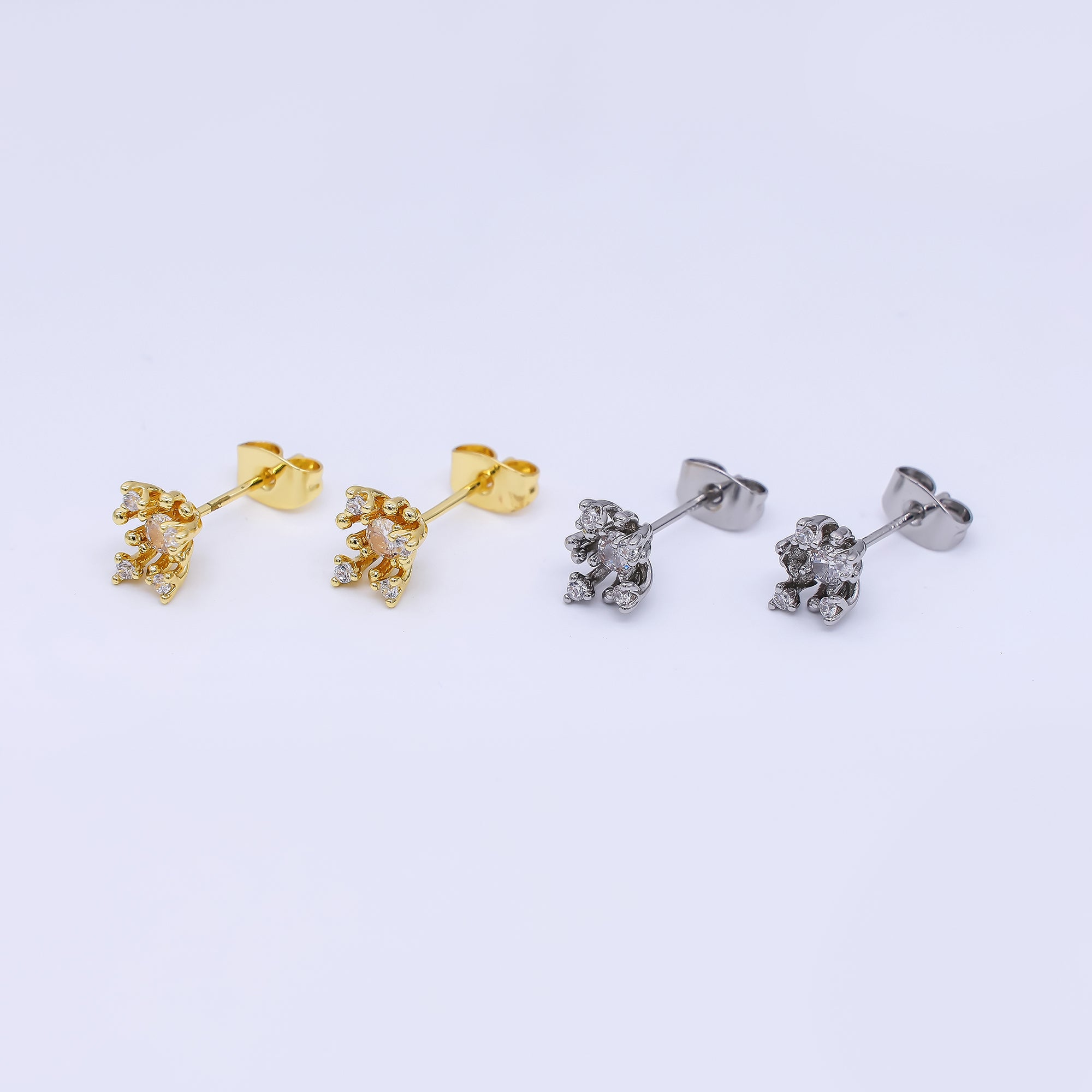 24K Gold Filled 7mm Clear CZ Dotted Geometric Stud Earrings in Gold & Silver | AI484 AI485
