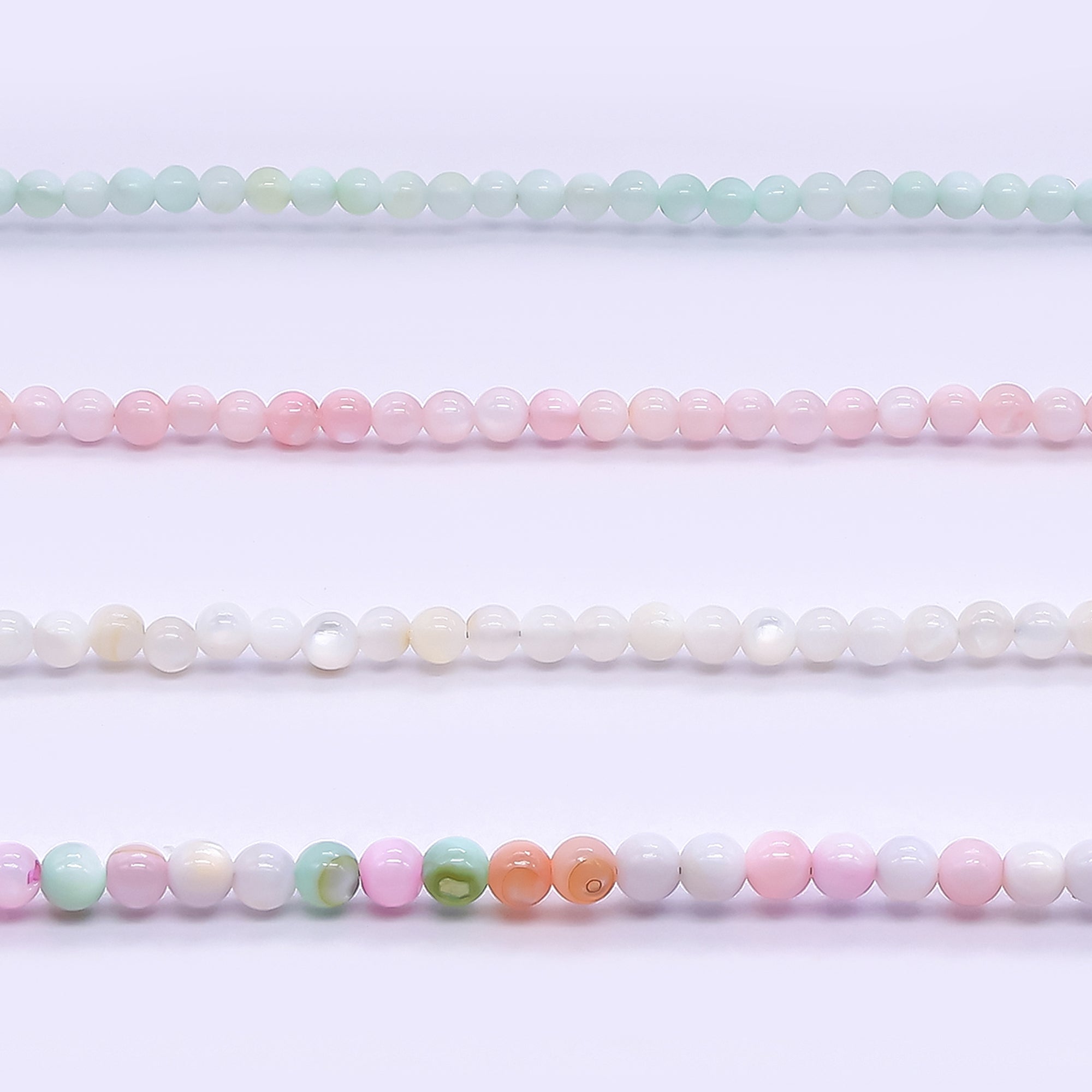 24K Gold Filled 3mm White, Pink, Blue, Multicolor Gloss Round Shell Pearl 15.5 Inch Necklace | WA-3164 ~ WA-3167
