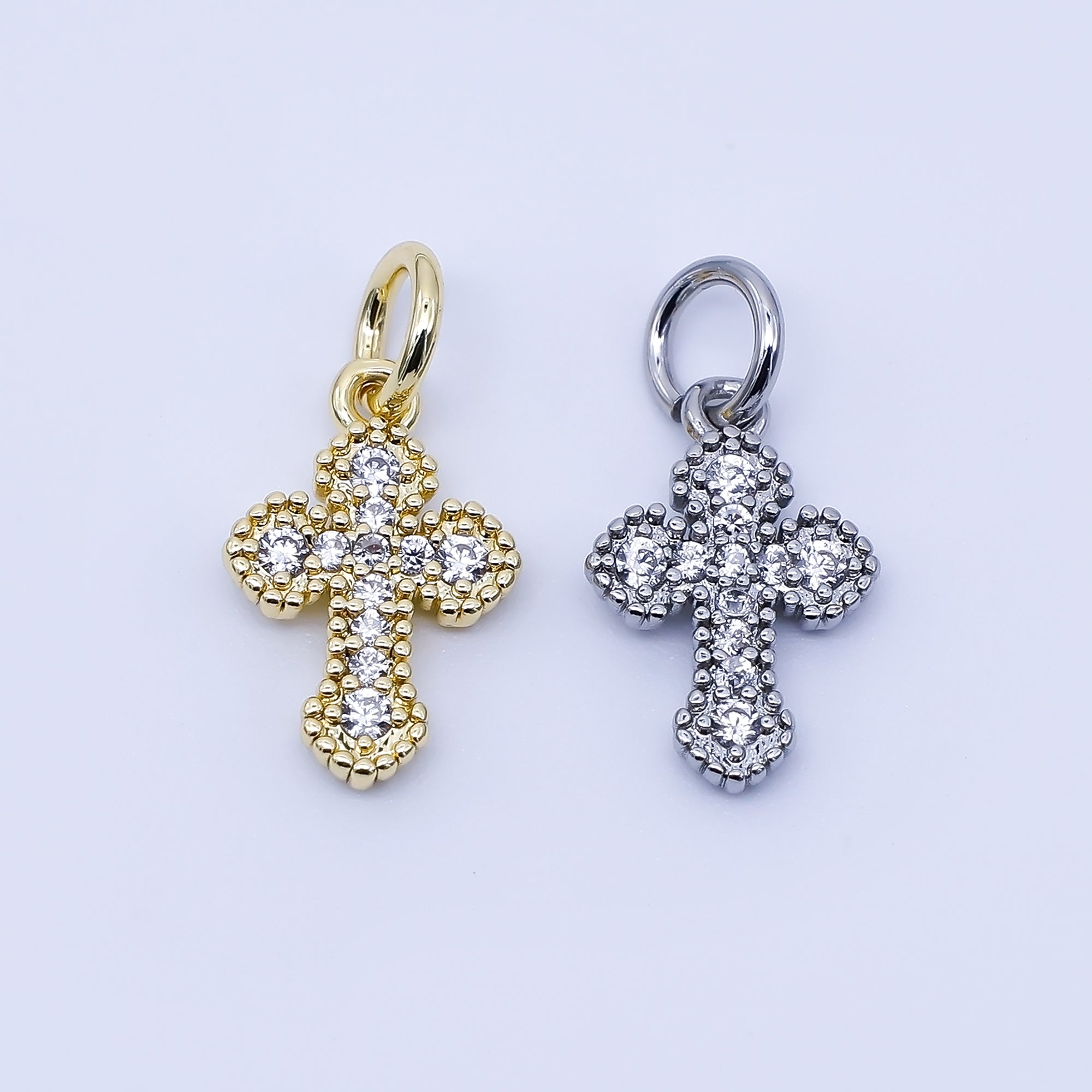 24K Gold Filled Clear CZ Religious Cross Charm in Gold & Silver | C974
