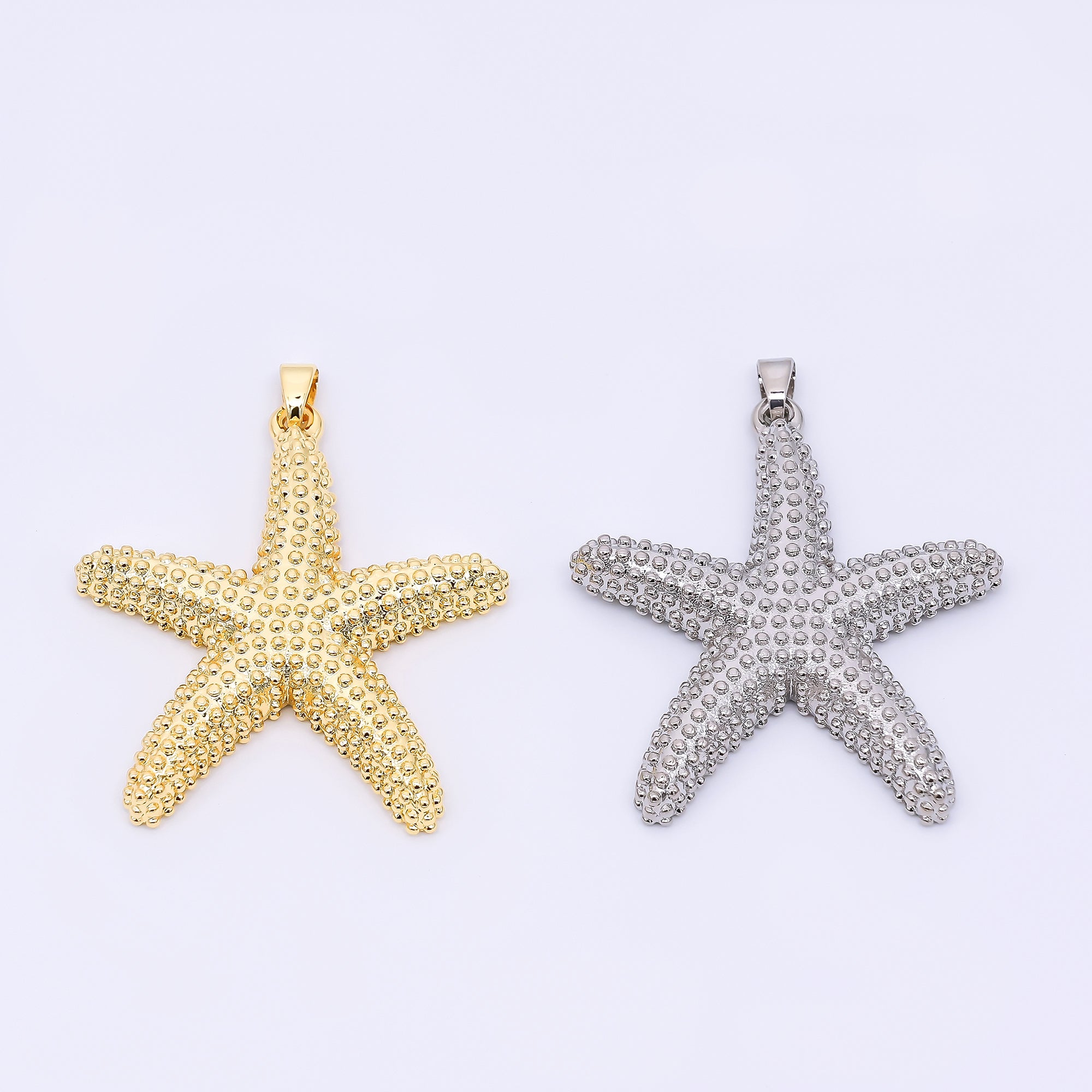 24K Gold Filled 37mm Dotted Sea Starfish Animal Charm in Gold and Silver | AH532