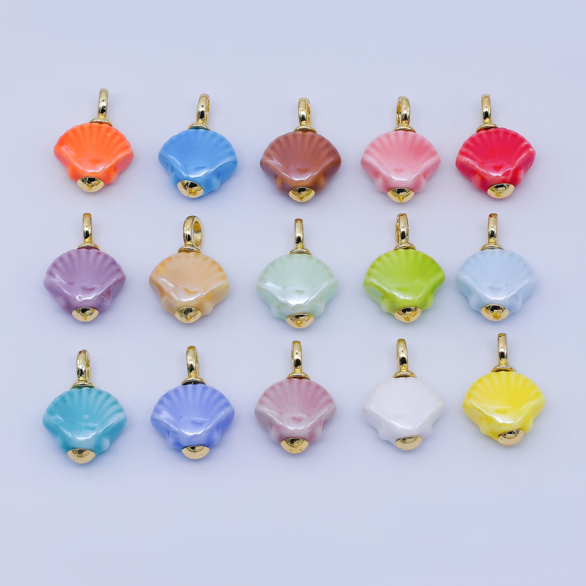 24K Gold Filled 12mm Handmade Ceramic Clam Seashell Charm | AF1577 - 1582