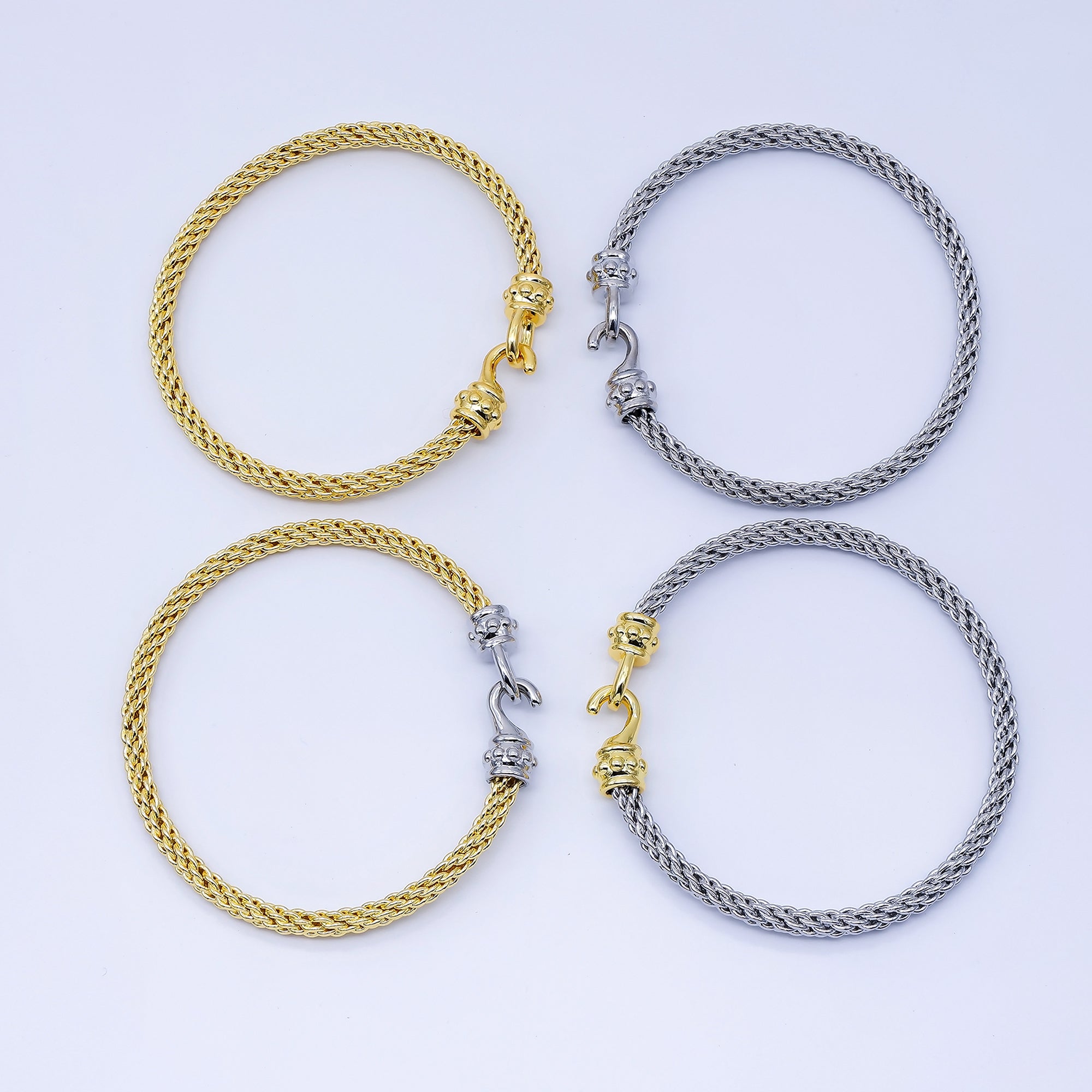 24K Gold Filled 4mm Twisted Rope Mixed Metal Bangle Bracelet Men Woman Jewelry | WA-3891