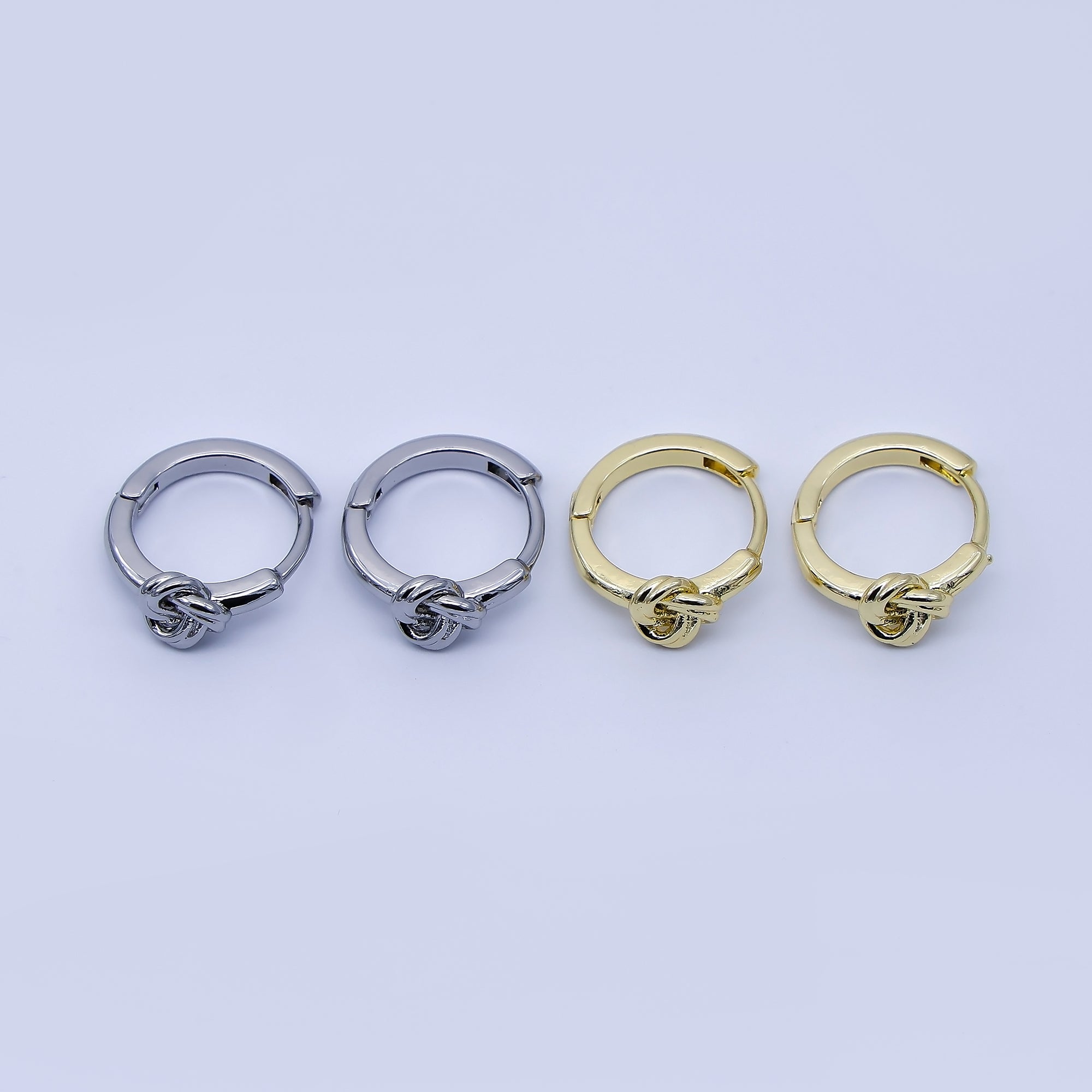 24K Gold Filled 12.5mm Geometric Knot Huggie Earrings in Gold & Silver | AB1658 AB1659