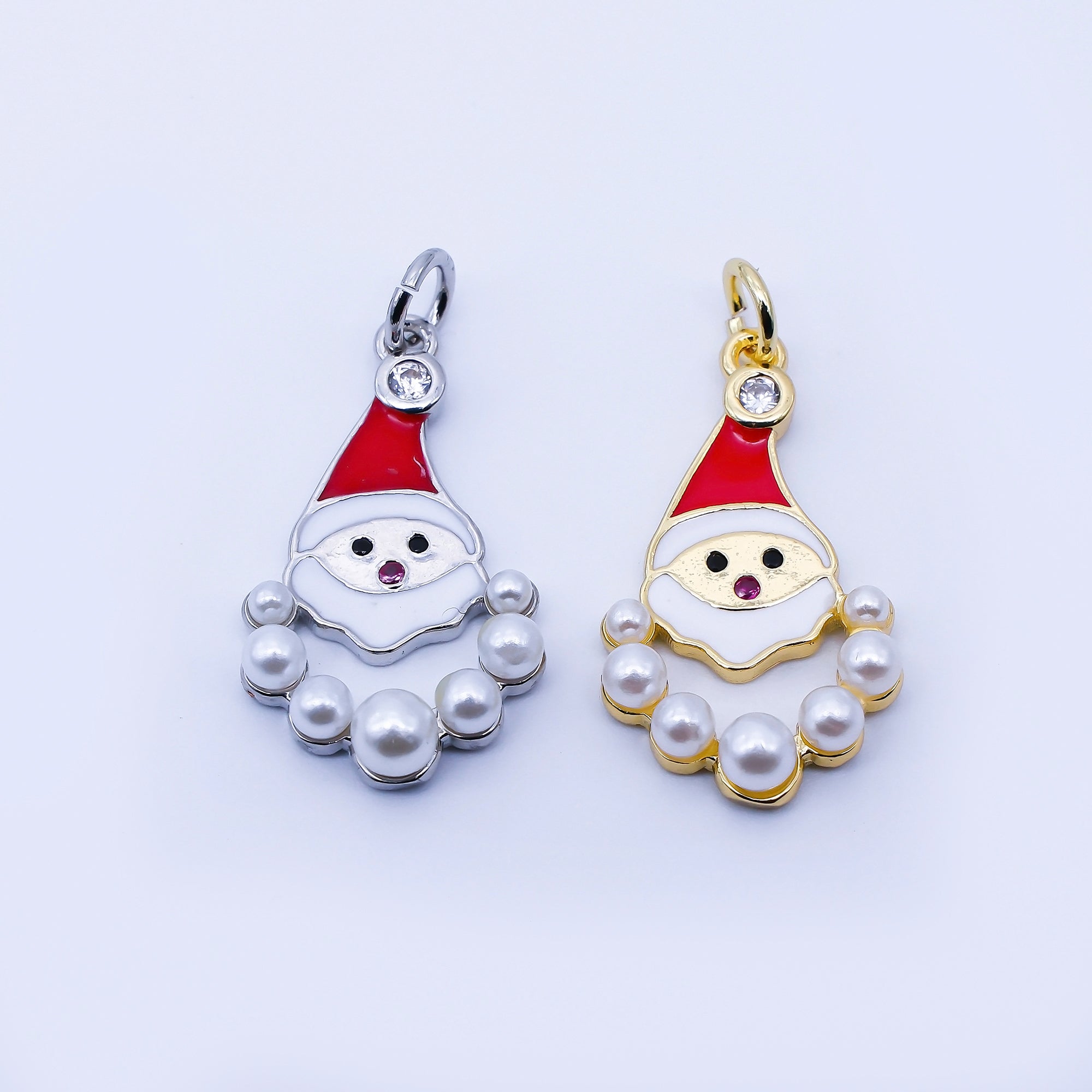 24K Gold Filled Shell Pearl Enamel Santa Claus Charm in Gold & Silver | C939