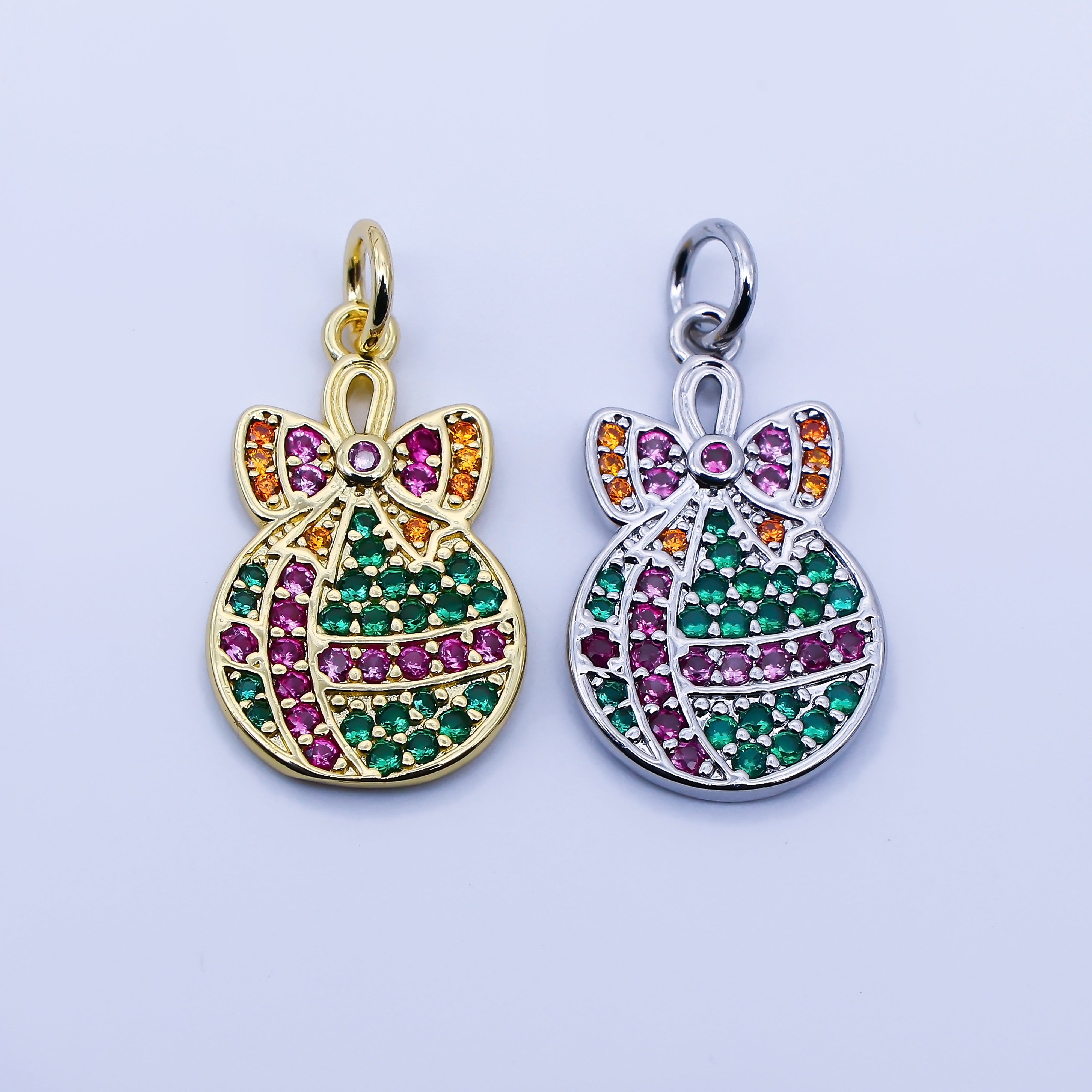 24K Gold Filled 19.5mm Multicolor Micro Paved CZ Christmas Ornaments Charm in Gold & Silver | E324