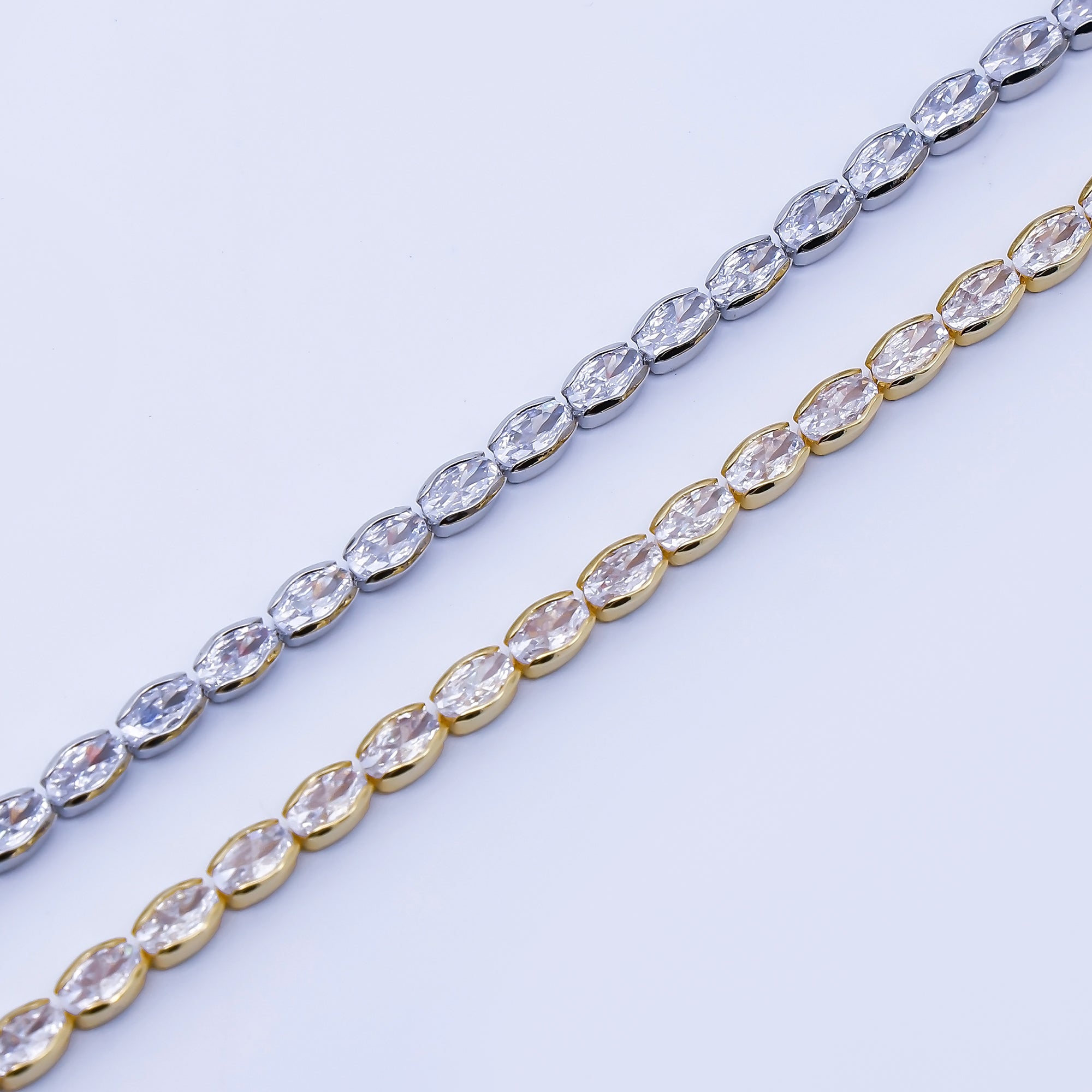 24K Gold Filled Clear CZ Oval Tennis Chain Necklace in Silver & Gold | WA-3904 WA-3905