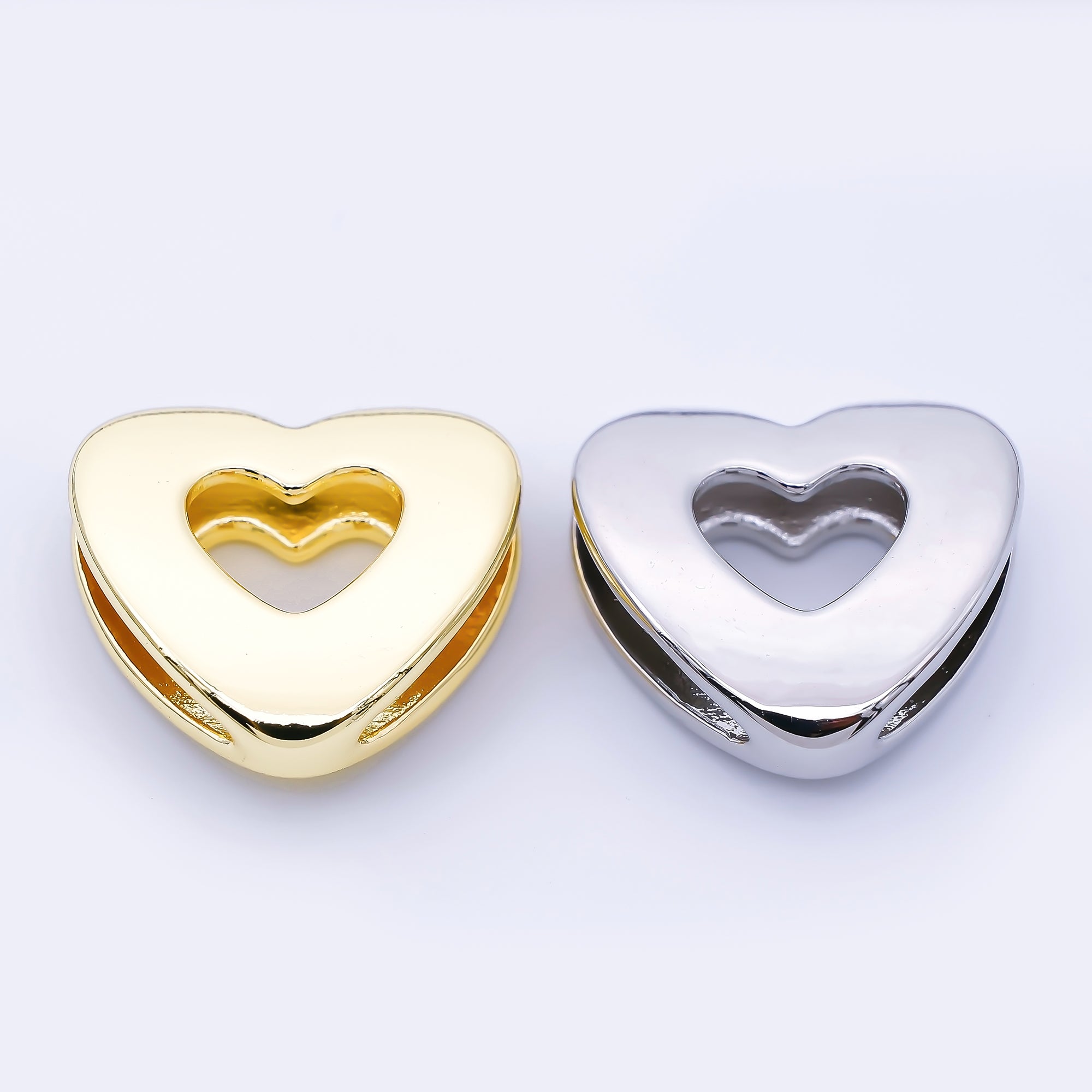 24K Gold Filled 20mm Cord Chubby Open Heart Bead in Gold & Silver | B862