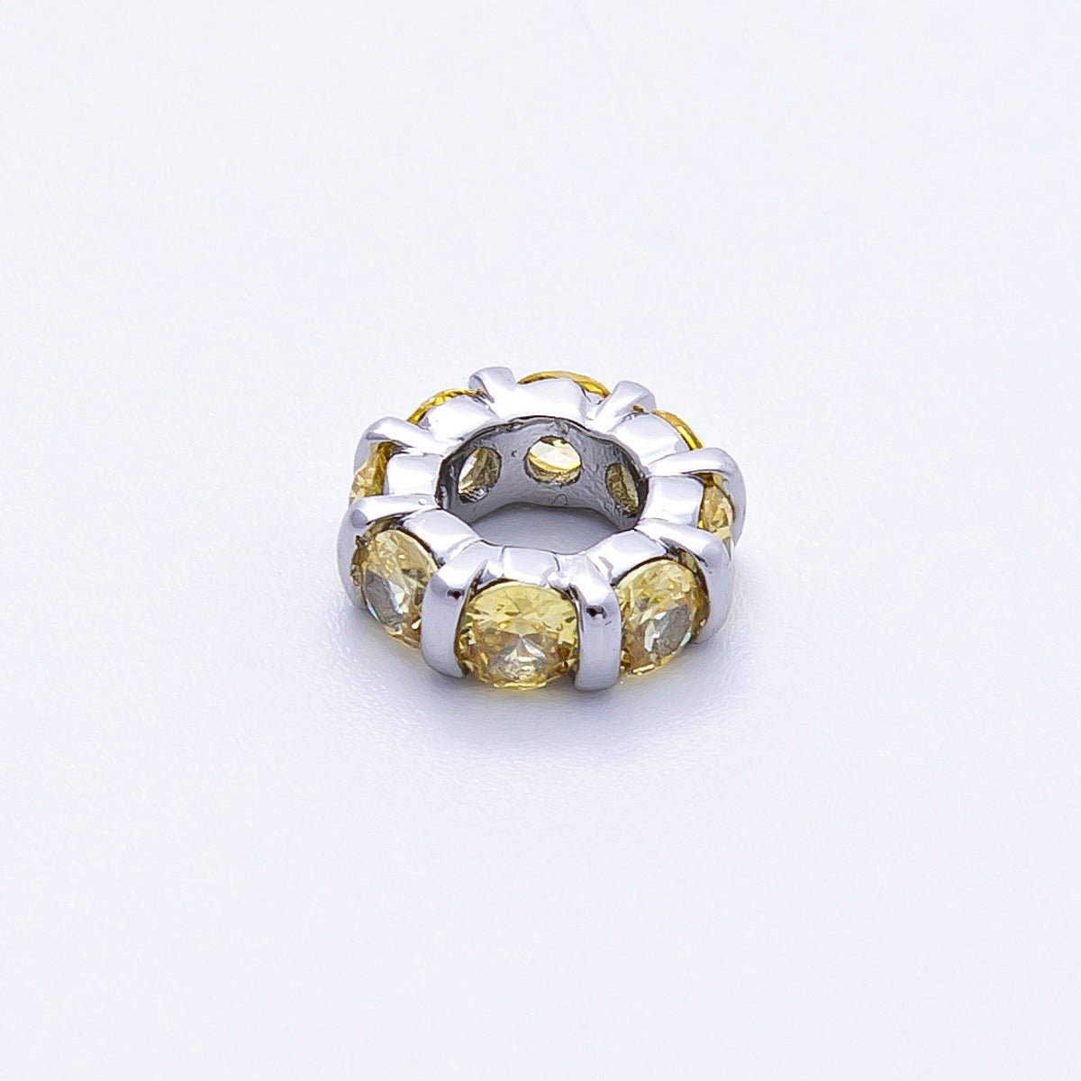 10.5mm Personalized Birthstone Micro Paved Round CZ Rondelle Spacer Set | Beads - 00101 ~ Beads - 00112 - DLUXCA