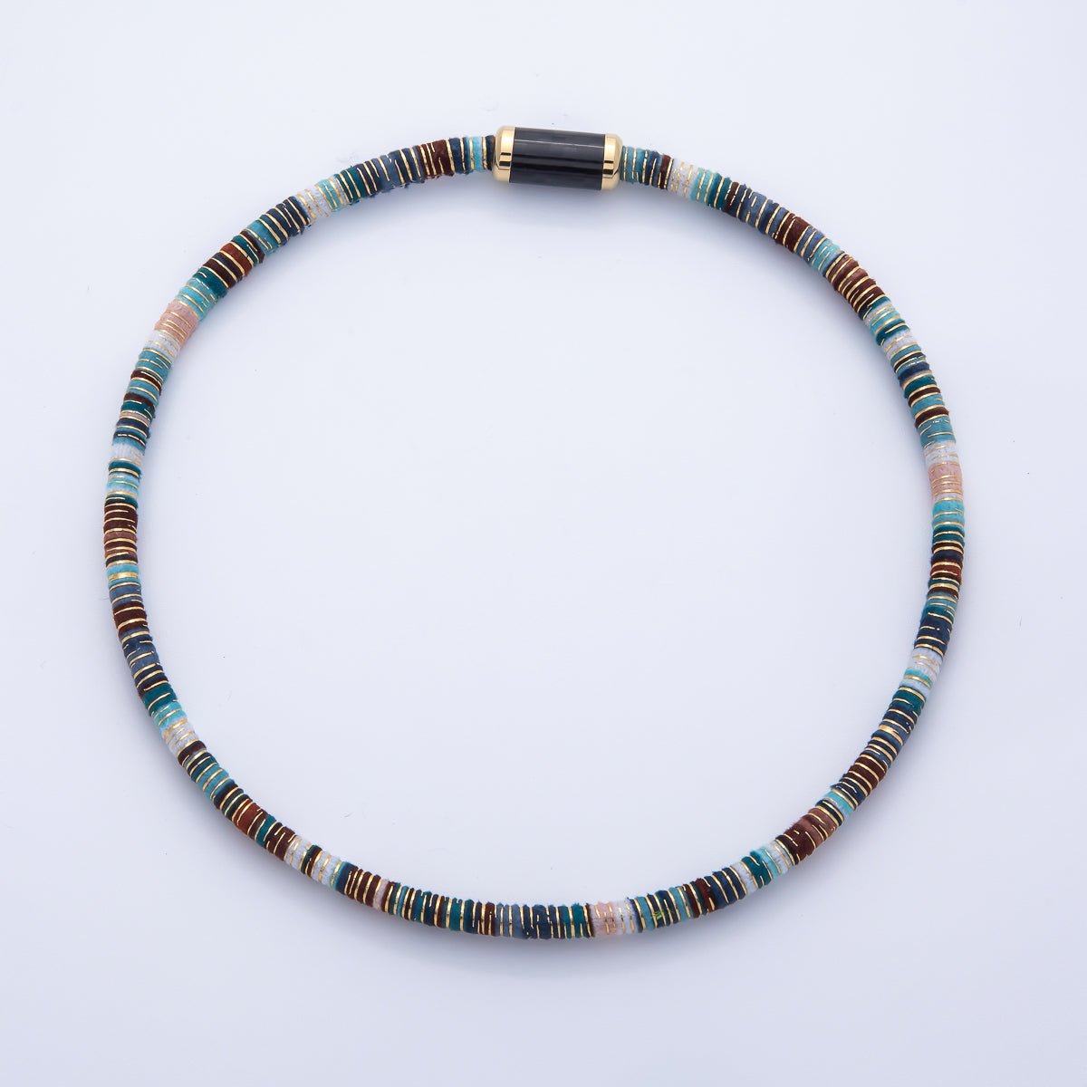 10mm Multicolor Gold - Lined Embroidered Fabric Cord 16.54 Inch Necklace | WA - 3958 - DLUXCA