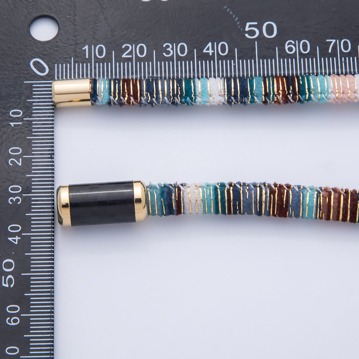 10mm Multicolor Gold - Lined Embroidered Fabric Cord 16.54 Inch Necklace | WA - 3958 - DLUXCA