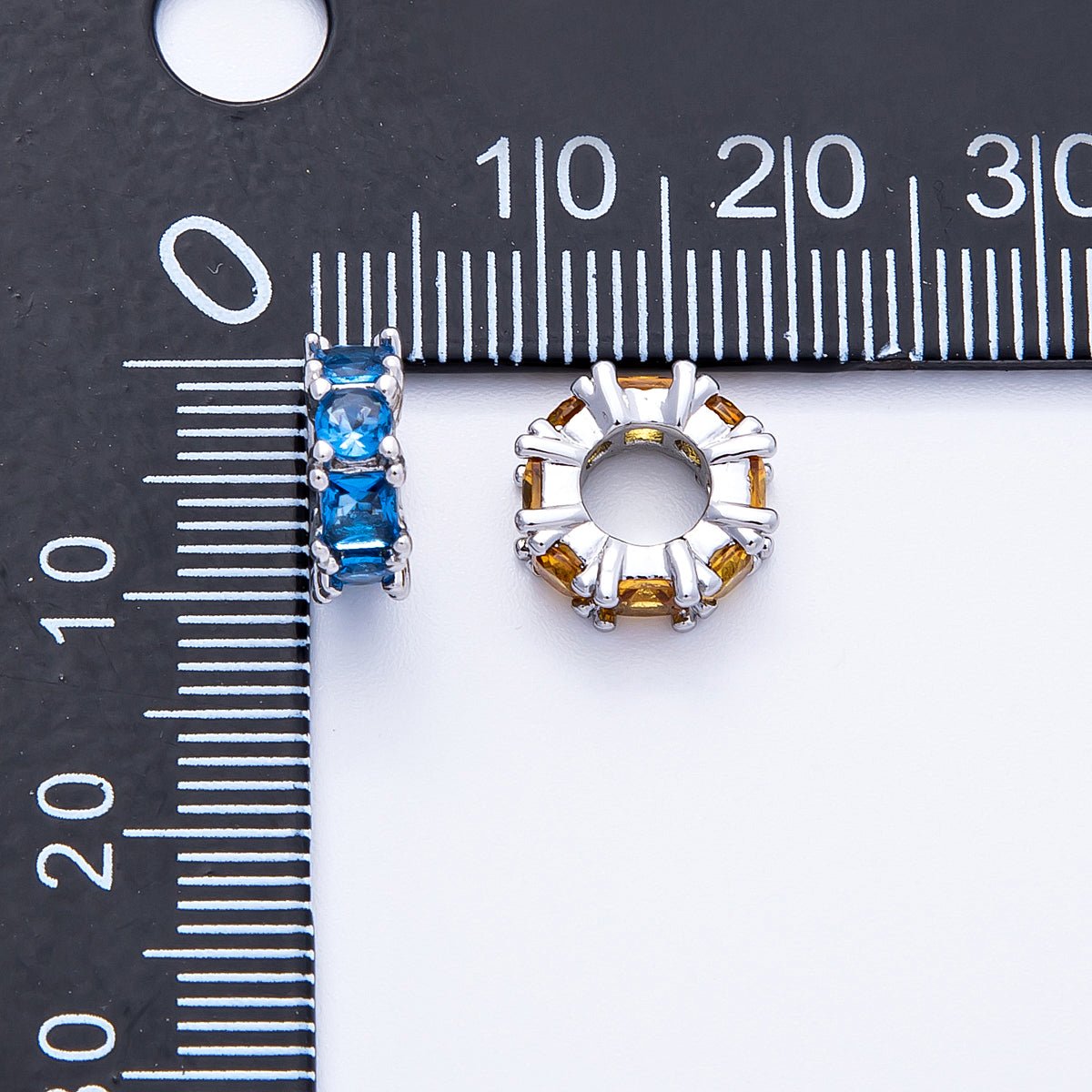 10mm Personalized Baguette Birthstone CZ Rondelle Spacer Set | Beads - 00077 ~ Beads - 00088 - DLUXCA