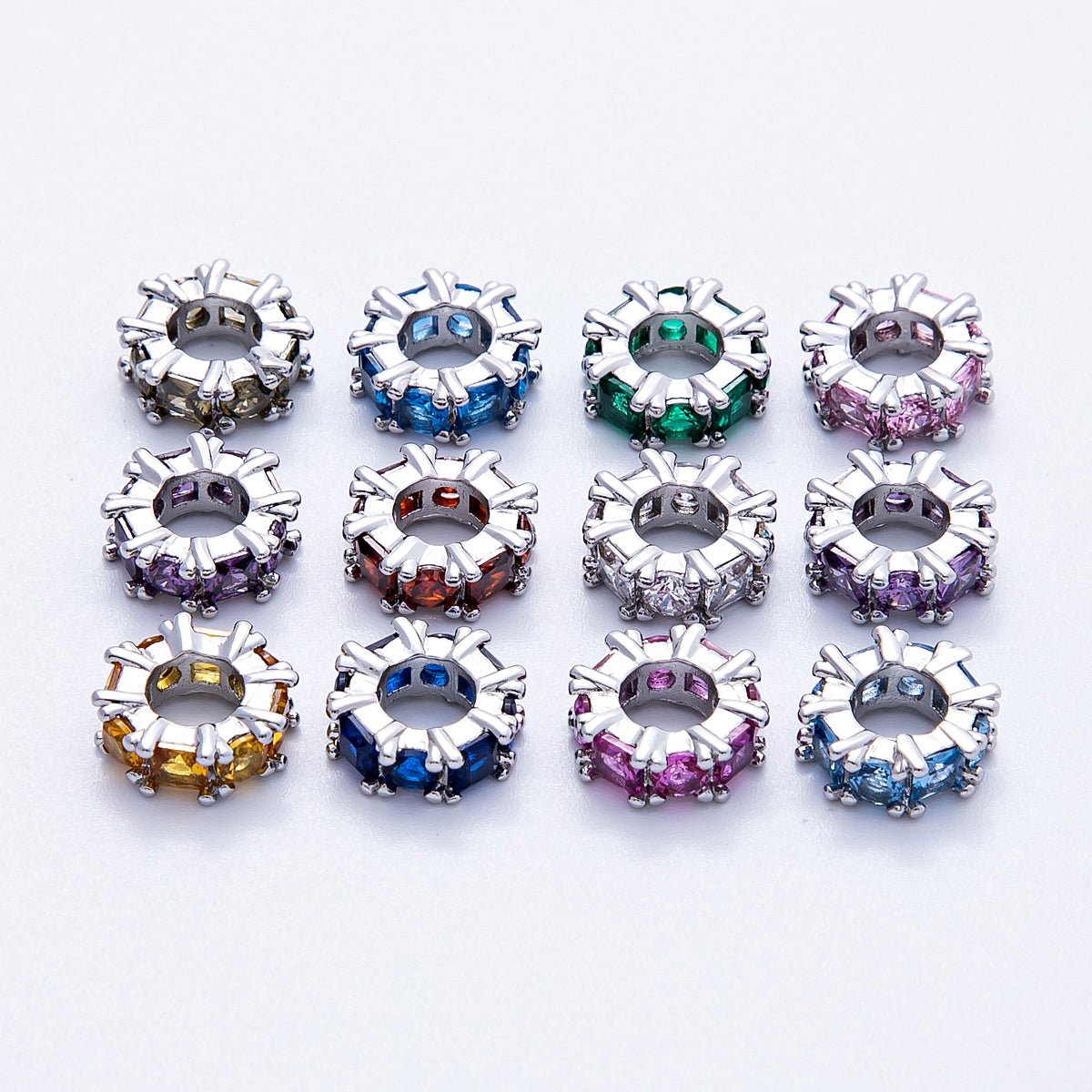 10mm Personalized Baguette Birthstone CZ Rondelle Spacer Set | Beads - 00077 ~ Beads - 00088 - DLUXCA