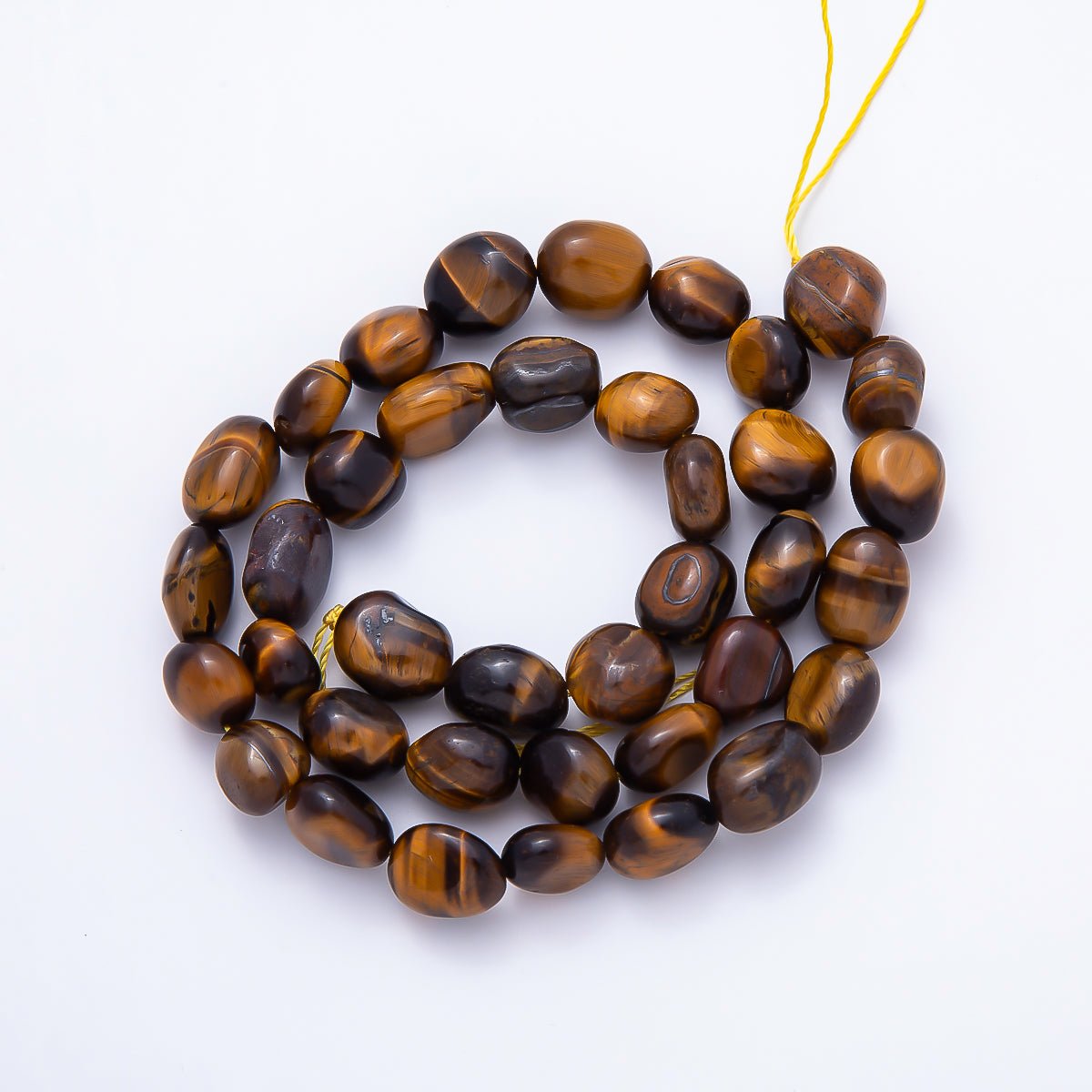 10mm Tiger Eye Multifaceted Pebble Gemstone Bead Strand Finding | WA-00498 - DLUXCA