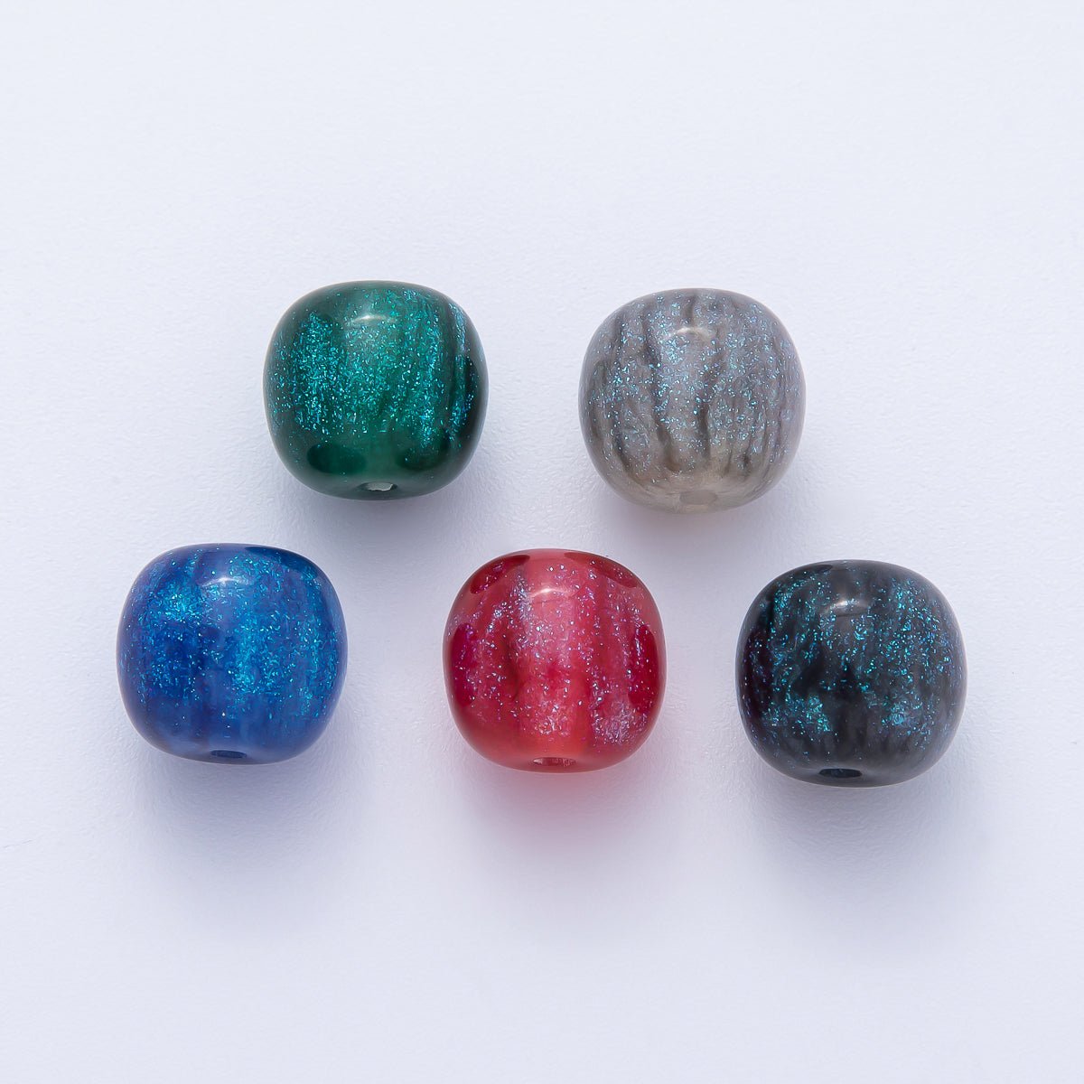 10pcs 12mm Black, Red, Blue, Grey, Green Glitter Resin Round Bead | B675 - B678 - DLUXCA