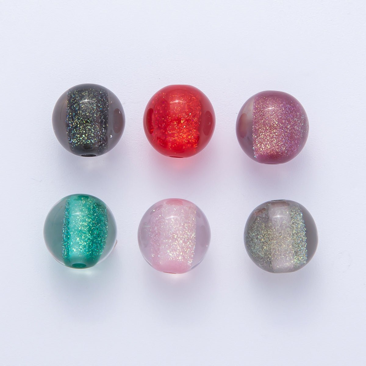 10pcs 12mm Green, Red, Grey, Purple, Black, Pink Glitter Resin Round Bead | B680 - B685 - DLUXCA