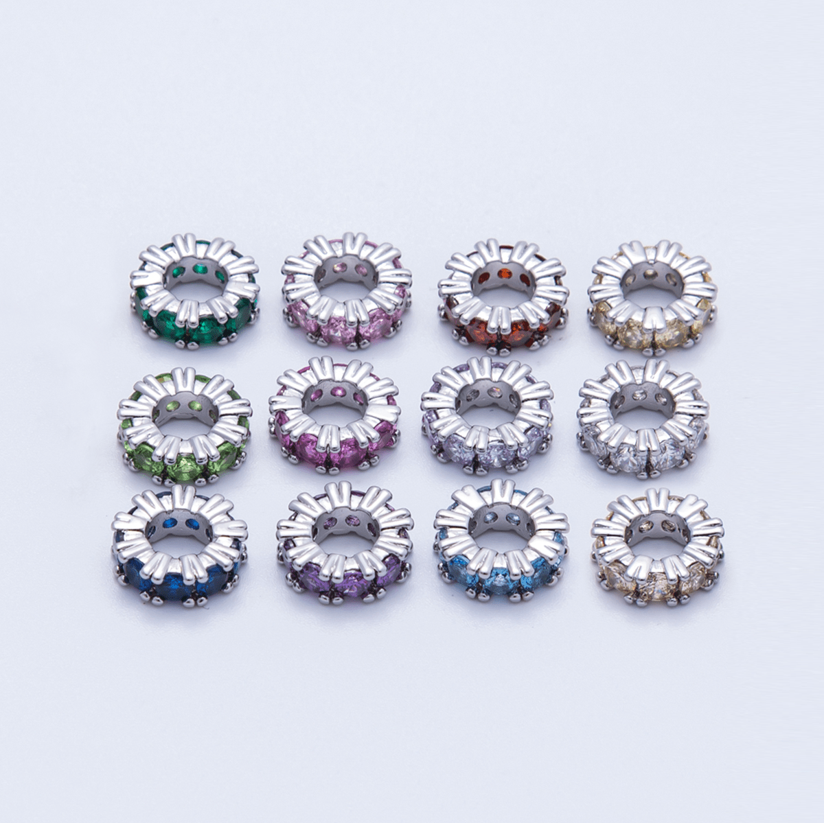 11mm Birthstone Micro Paved CZ Personalized Rondelle Spacer Set | Beads - 00051 ~ Beads - 00063 - DLUXCA