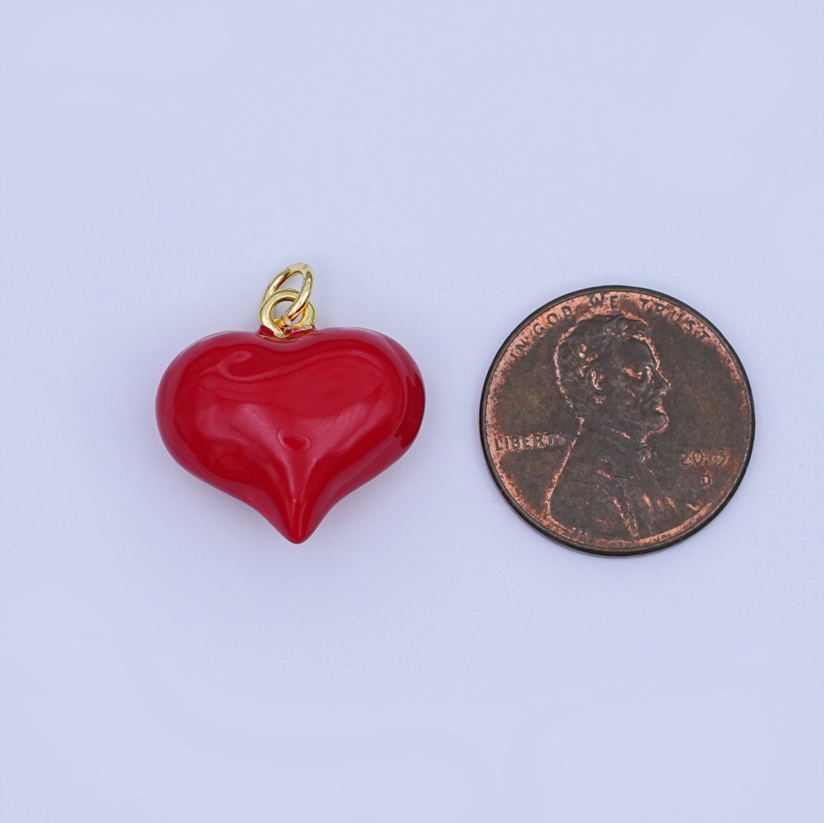 124K Gold Filled 18.5mm Red Enamel Heart Chubby 3D Multidimensional Charm | W201 - DLUXCA