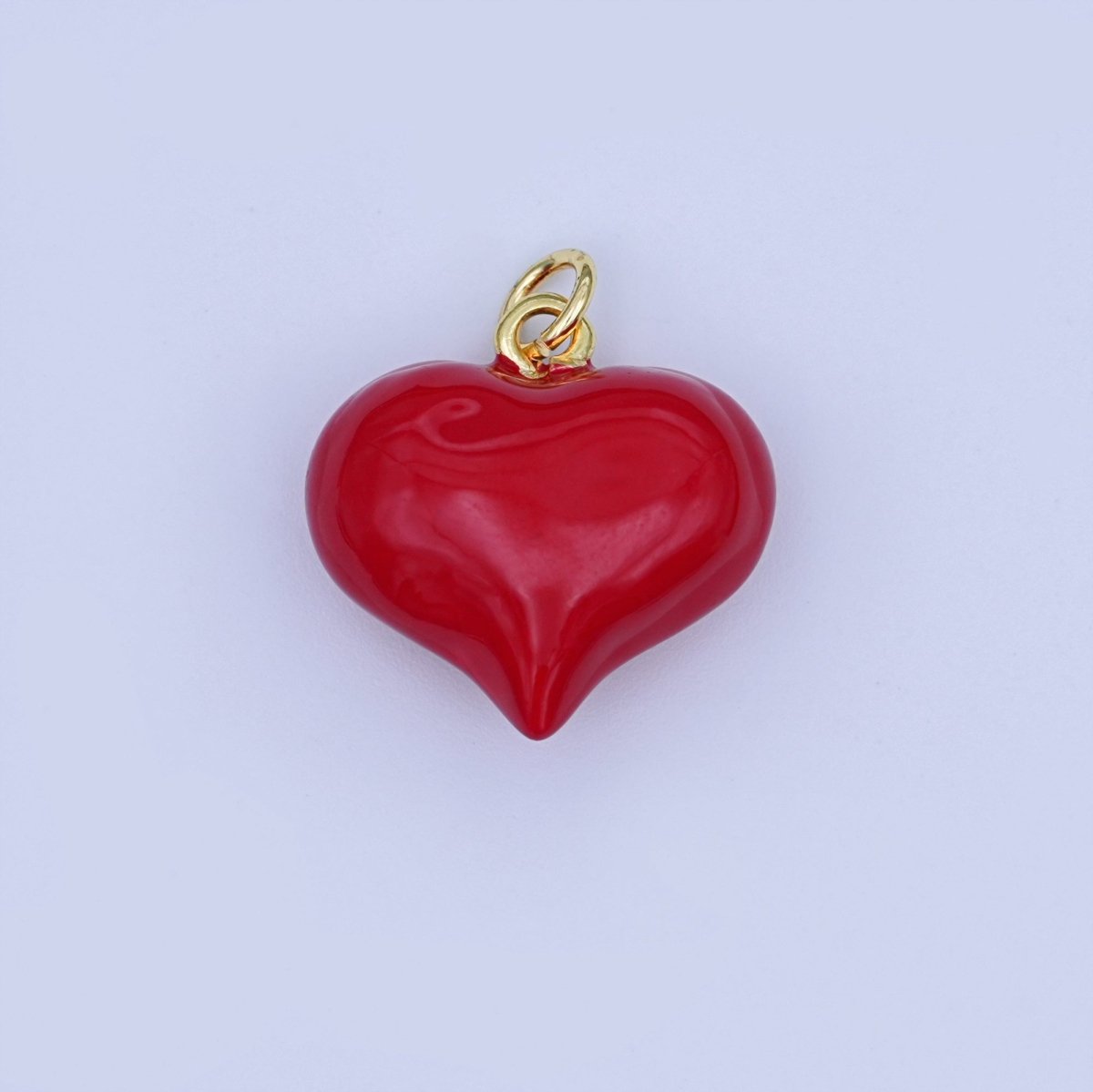 124K Gold Filled 18.5mm Red Enamel Heart Chubby 3D Multidimensional Charm | W201 - DLUXCA