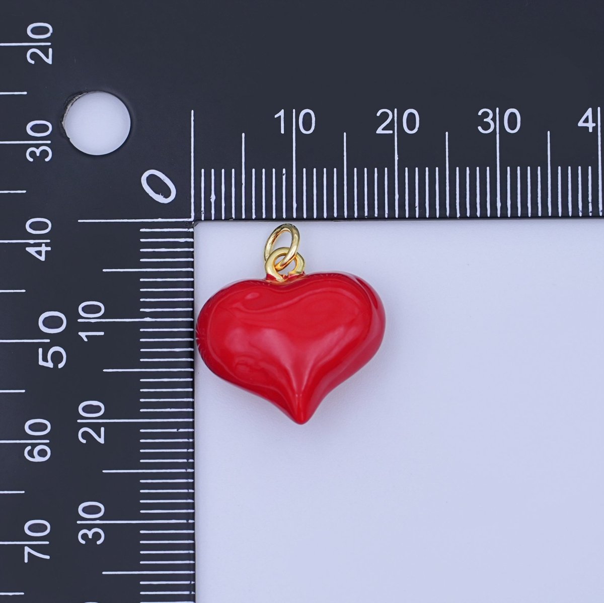 124K Gold Filled 18.5mm Red Enamel Heart Chubby 3D Multidimensional Charm | W201 - DLUXCA