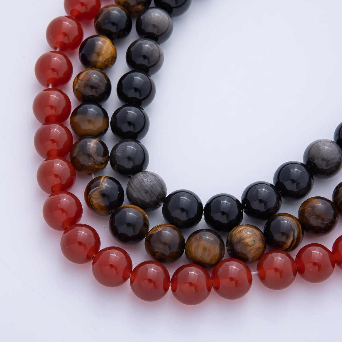 12.5mm Black Onyx, Tiger Eye, Red Carnelian Gemstone Bead Strand Findings | WA - 1264 WA - 3460 WA - 3481 - DLUXCA