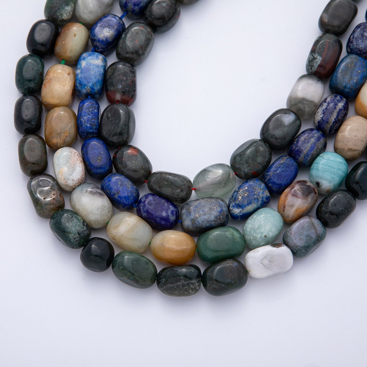 13mm Bloodstone, Moss Agate, Amazonite, Lapis Lazuli Pebble Nugget Natural Gemstone Strand Finding | WA - 3926 ~ WA - 3929 - DLUXCA
