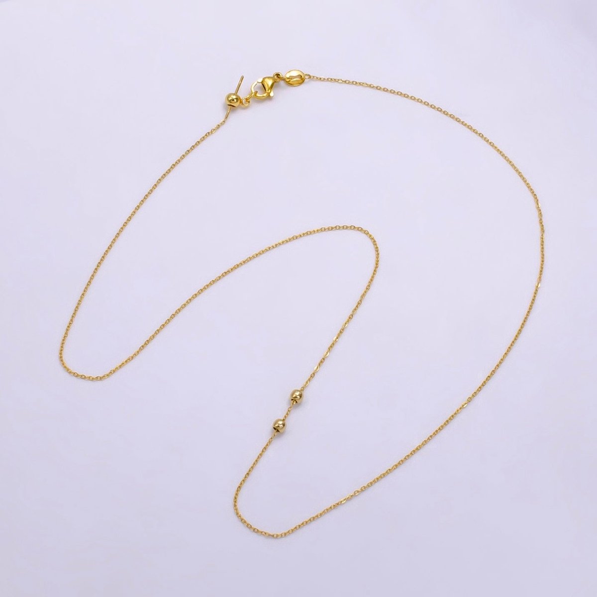 14K Gold Filled 0.7mm Minimalist Cable Bead Slider 19 Inch Necklace | WA - 2472 - DLUXCA