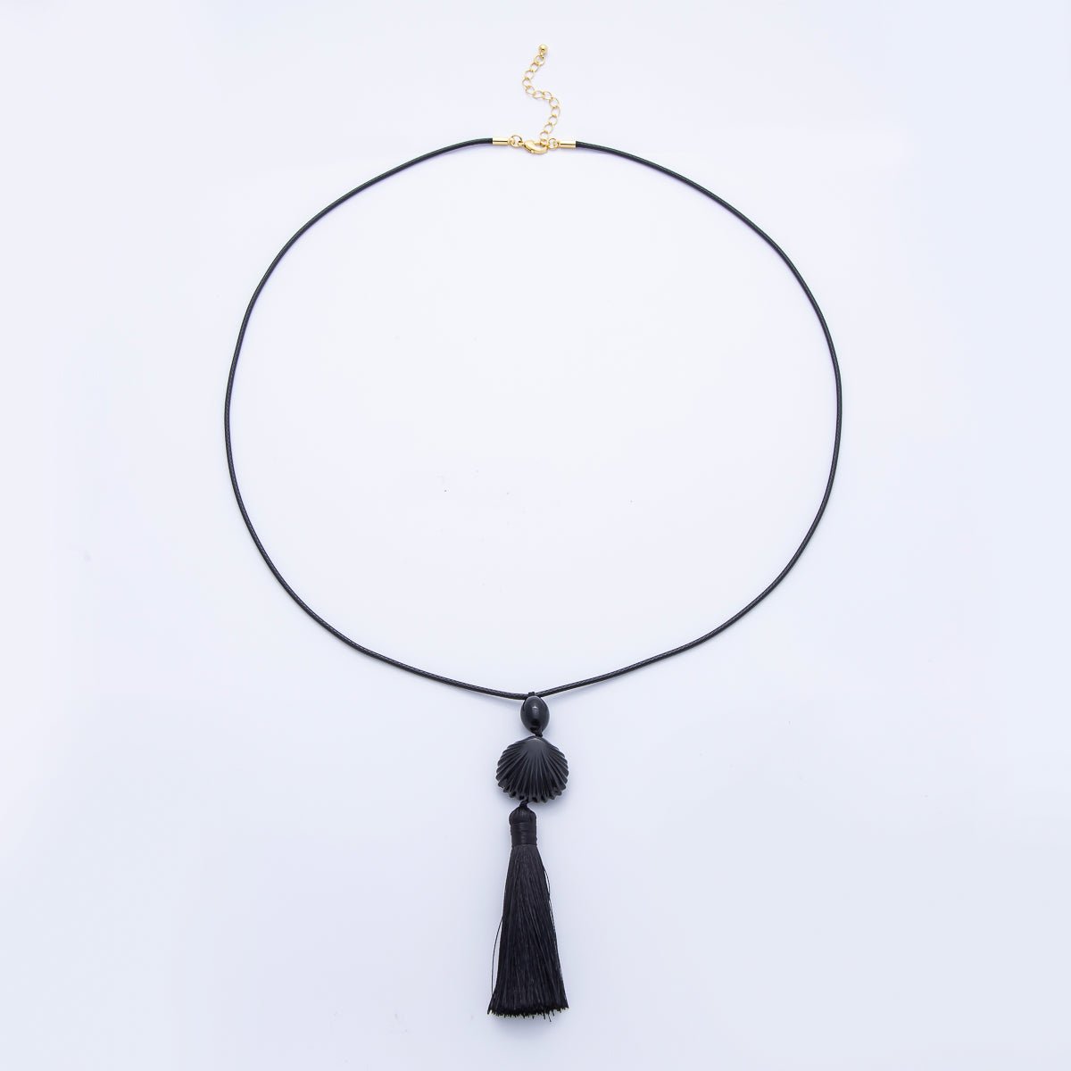 14K Gold Filled 10mm Black Seashell Tassel Necklace | WA - 4072 - DLUXCA