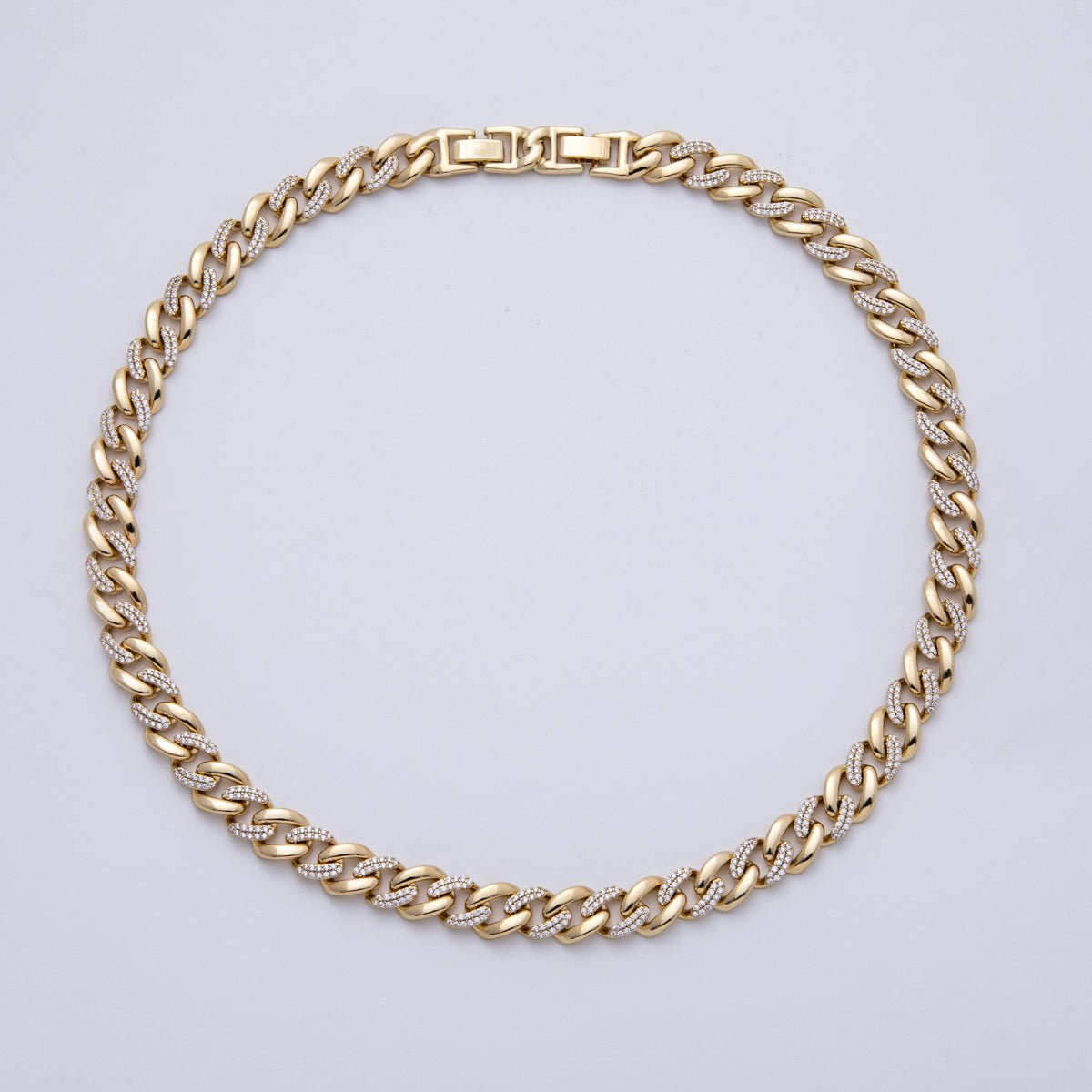 14K Gold Filled 10mm Clear Micro Paved CZ Curb Chain 19.5 Inch Adjustable Necklace | WA - 4096 - DLUXCA