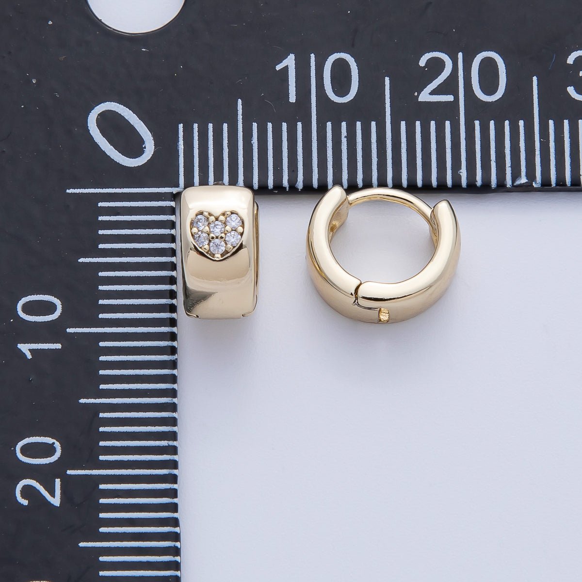 14K Gold Filled 10mm Heart Micro Paved CZ Wide Cartilage Huggie Earrings | Earrings - 00072 - DLUXCA