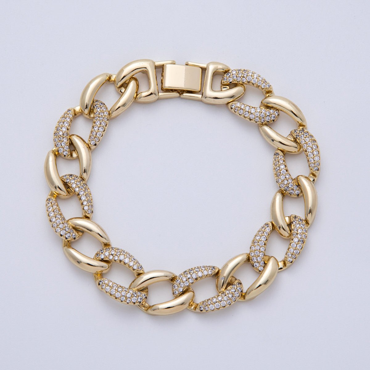 14K Gold Filled 11.5mm Micro Paved CZ Curb Chain 8 Inch Bracelet | WA - 4097 - DLUXCA