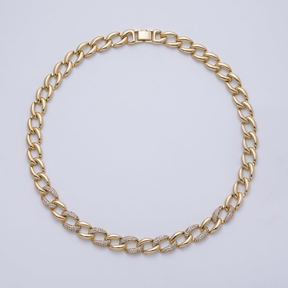 14K Gold Filled 11.8mm Micro Paved CZ Curb Chain 20 Inch Necklace | WA - 4092 - DLUXCA