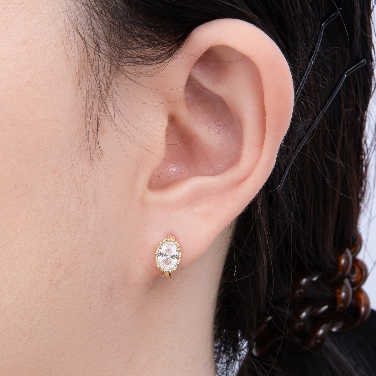 14K Gold Filled 11mm Clear CZ Oval Bezel Solitaire Huggie Earrings | Earrings - 00275 - DLUXCA