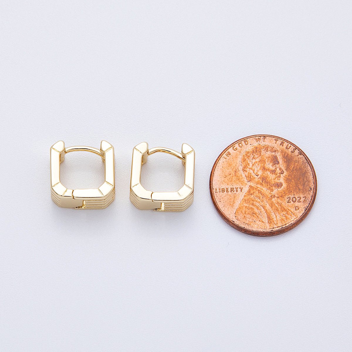 14K Gold Filled 11mm Lined Ribbed Square Cartilage Huggie Earrings | Earrings - 00166 - DLUXCA