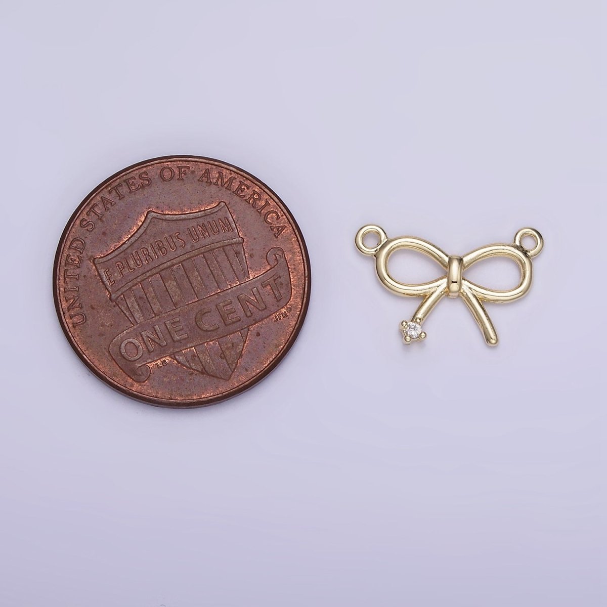 14k Gold Filled 11mm Mini Bow Ribbon CZ Connector | G392 - DLUXCA