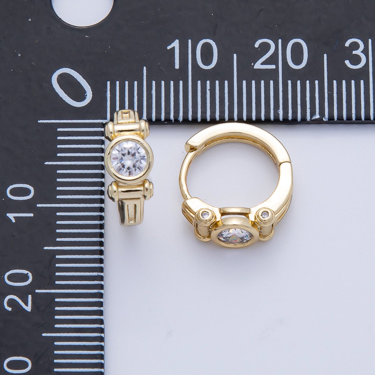 14K Gold Filled 12.5mm Clear CZ Round Bezel Geometric Huggie Earrings | Earrings - 00103 - DLUXCA