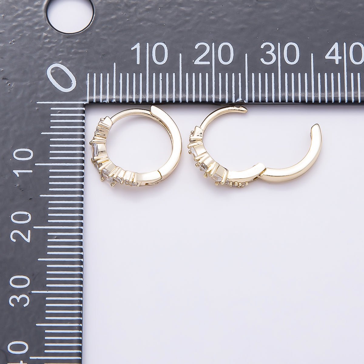 14K Gold Filled 12.5mm CZ Curved Cluster Cartilage Huggie Earrings | Earrings - 00399 - DLUXCA