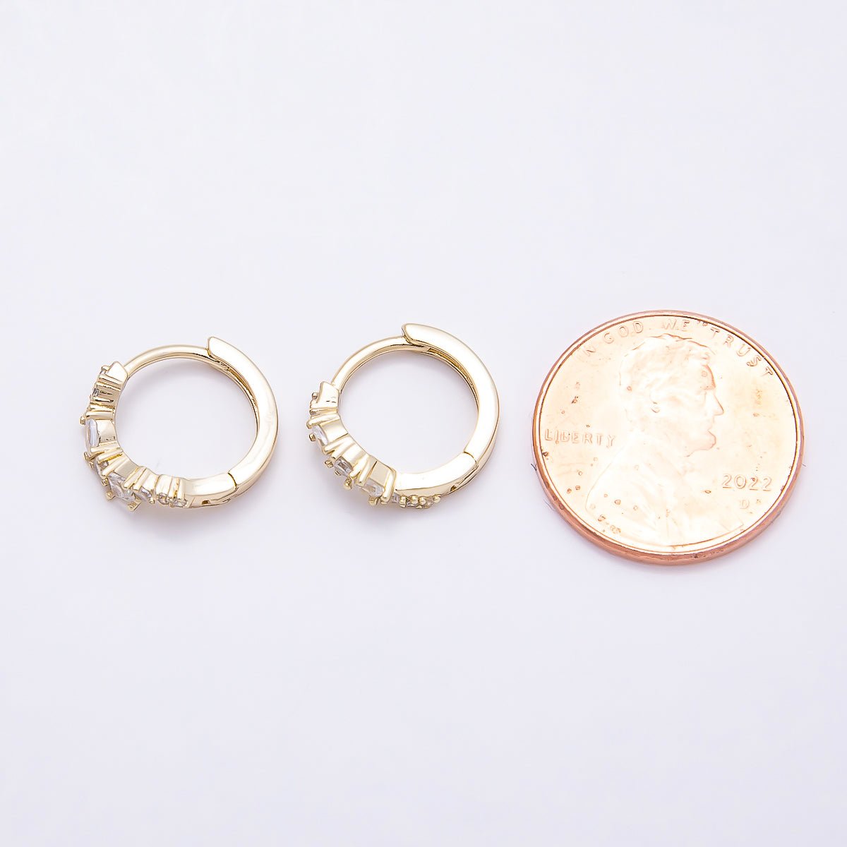 14K Gold Filled 12.5mm CZ Curved Cluster Cartilage Huggie Earrings | Earrings - 00399 - DLUXCA