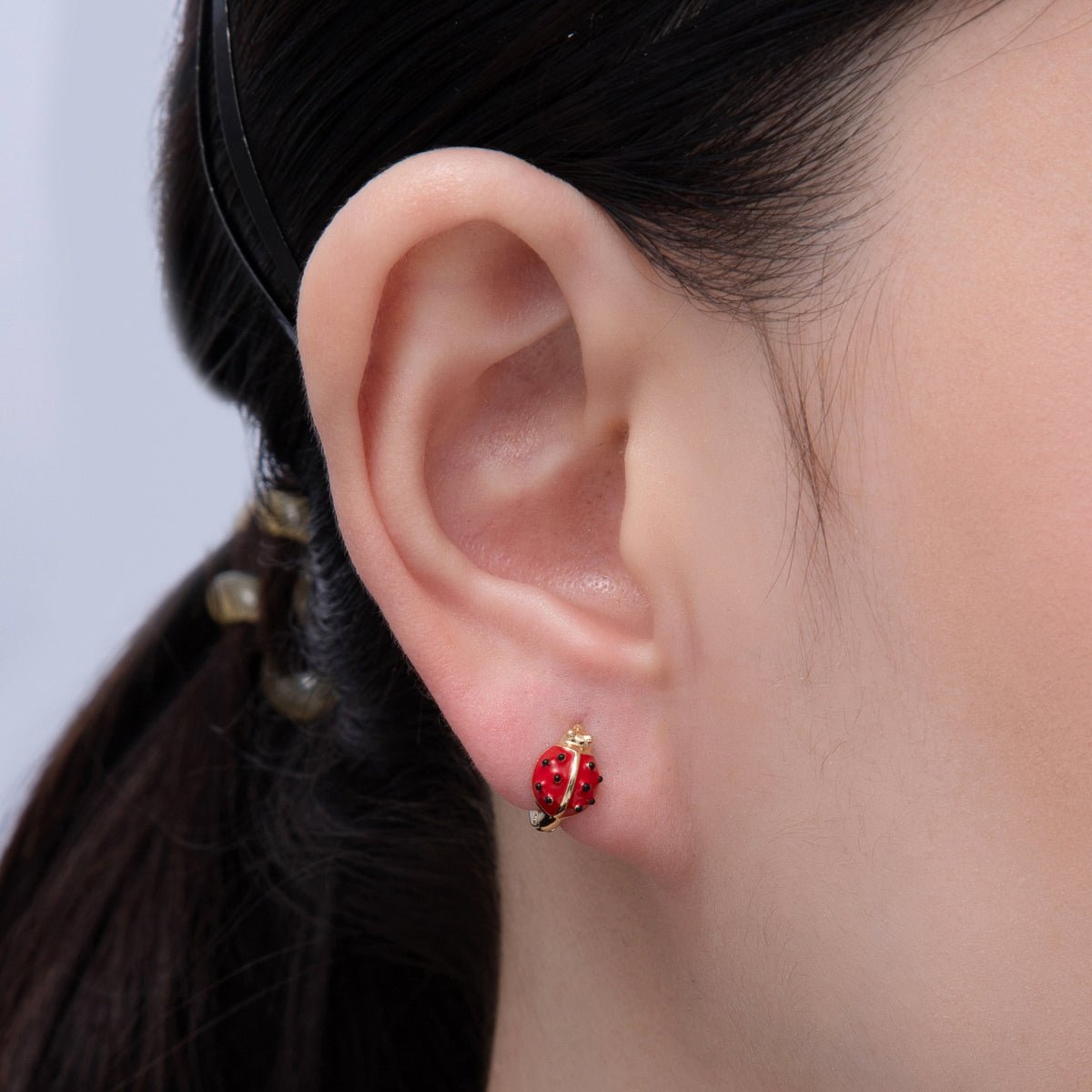 14K Gold Filled 12mm Ladybug Insect Enamel Huggie Earrings | Earrings - 00075 - DLUXCA