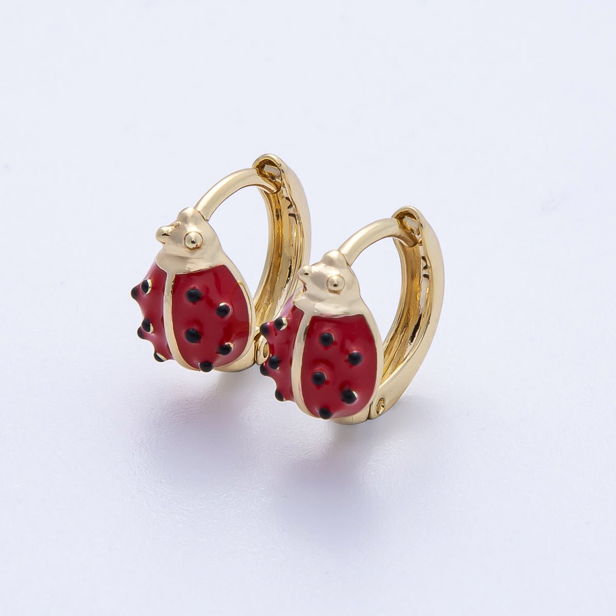 14K Gold Filled 12mm Ladybug Insect Enamel Huggie Earrings | Earrings - 00075 - DLUXCA