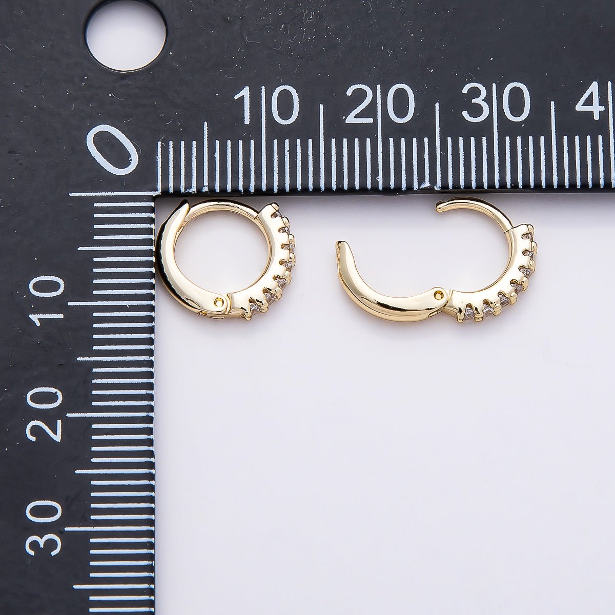 14K Gold Filled 12mm Micro Paved CZ Minimalist Huggie Hoop Earrings | Earrings - 00354 - DLUXCA