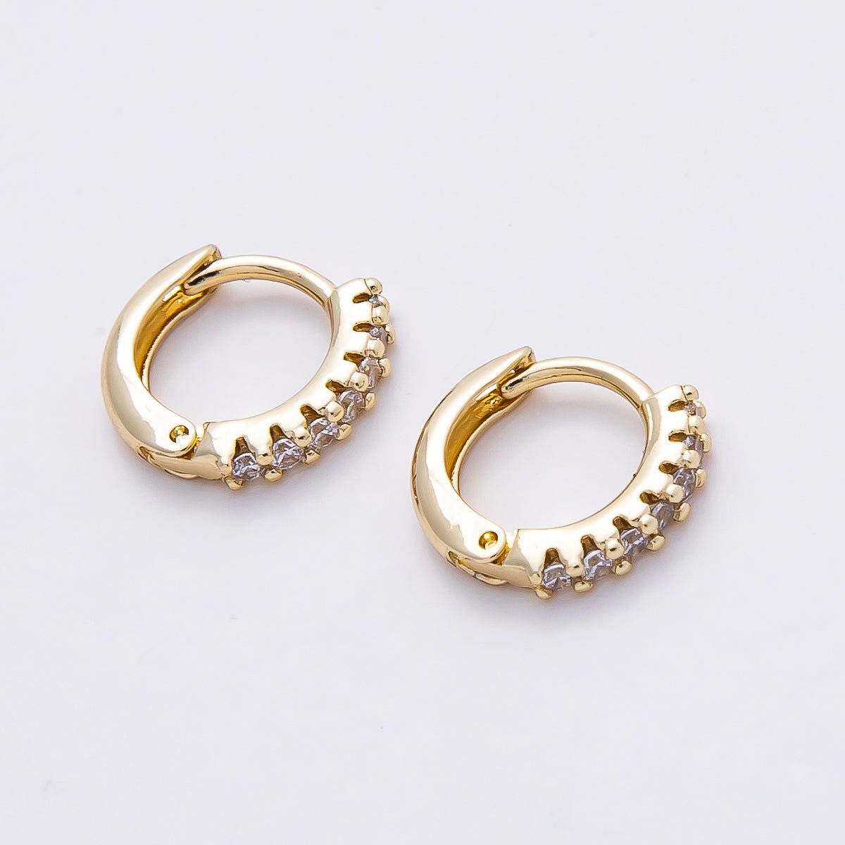 14K Gold Filled 12mm Micro Paved CZ Minimalist Huggie Hoop Earrings | Earrings - 00354 - DLUXCA
