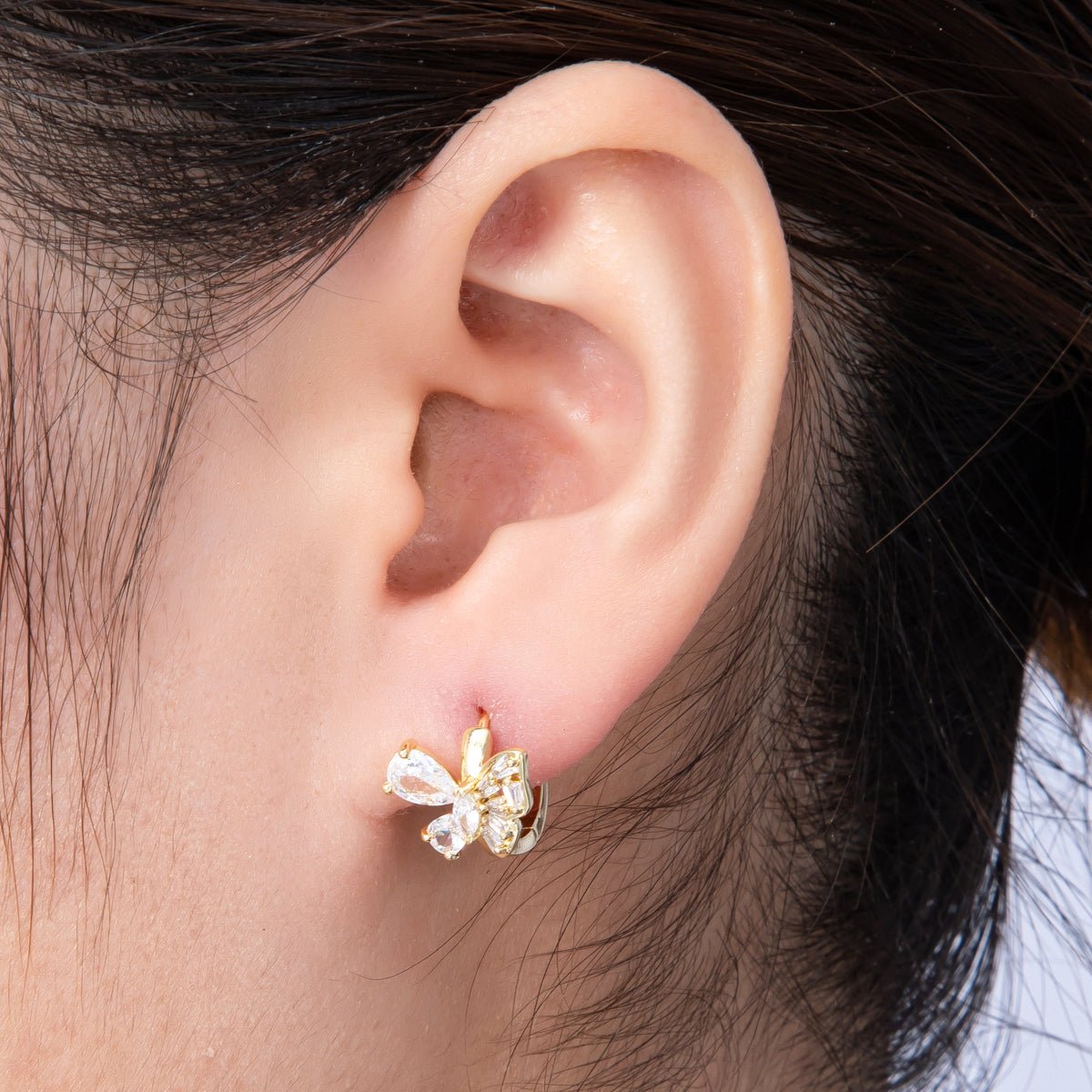 14K Gold Filled 12mm Multi Cut CZ Butterfly Mariposa Animal Huggie Earrings | Earrings - 00149 - DLUXCA