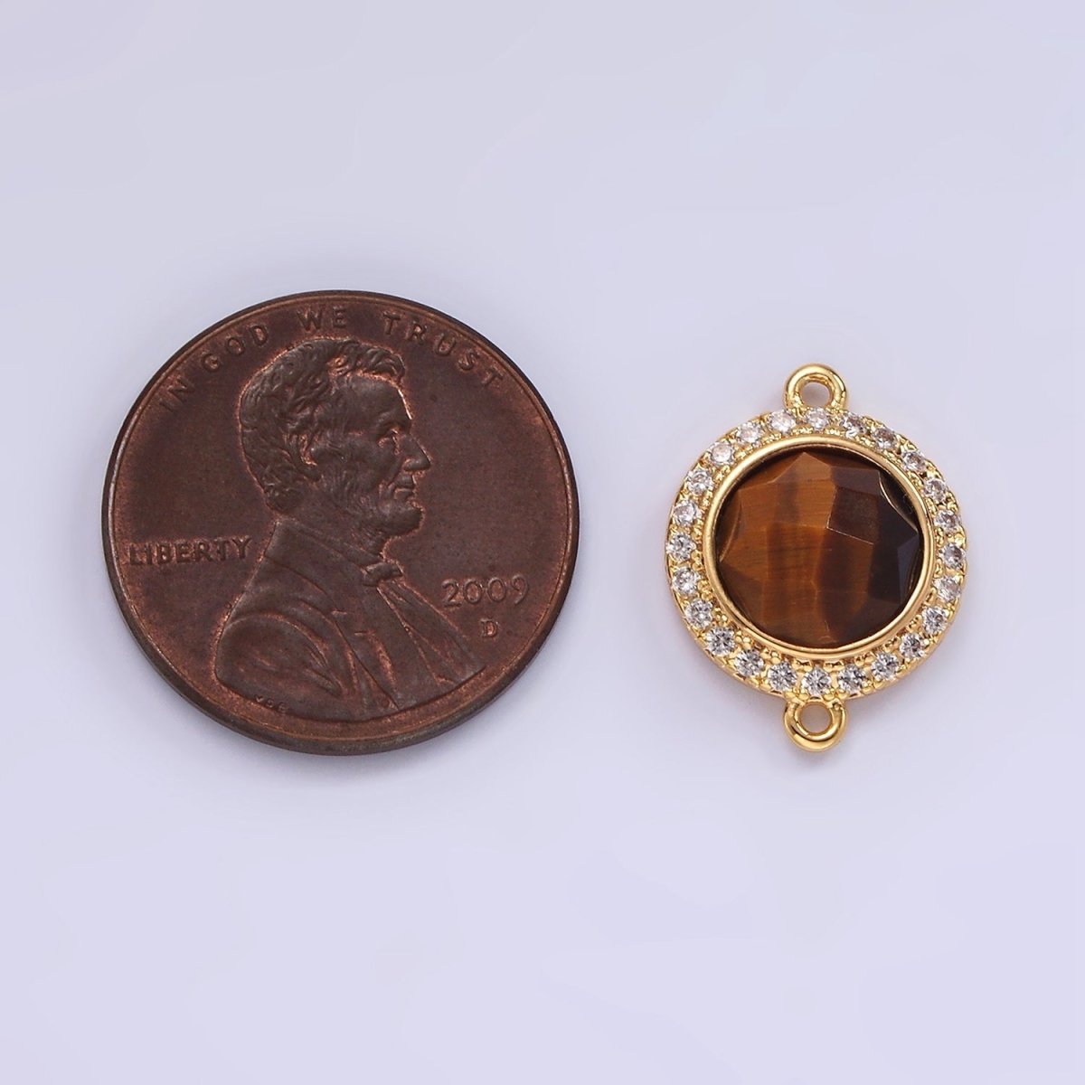 14K Gold Filled 12mm Multifaceted Natural Gemstone Micro Paved CZ Round Connector | G143 - G151 - DLUXCA