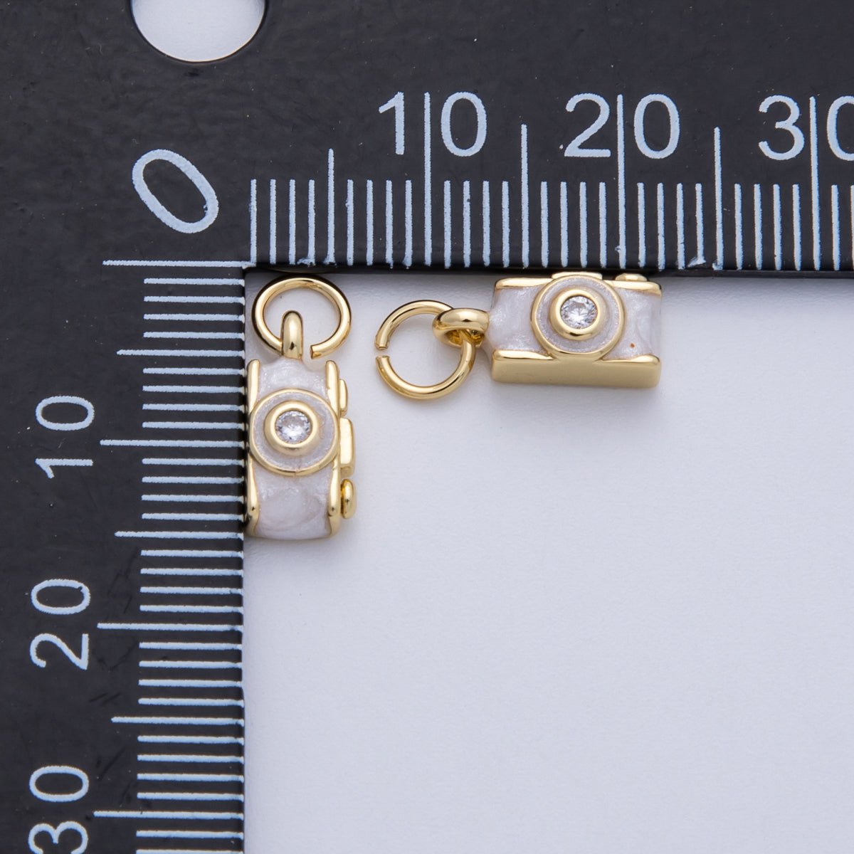 14K Gold Filled 12mm White Enamel Film Retro Digital Camera 3D Multidimensional Charm | Charms - 00060 - DLUXCA