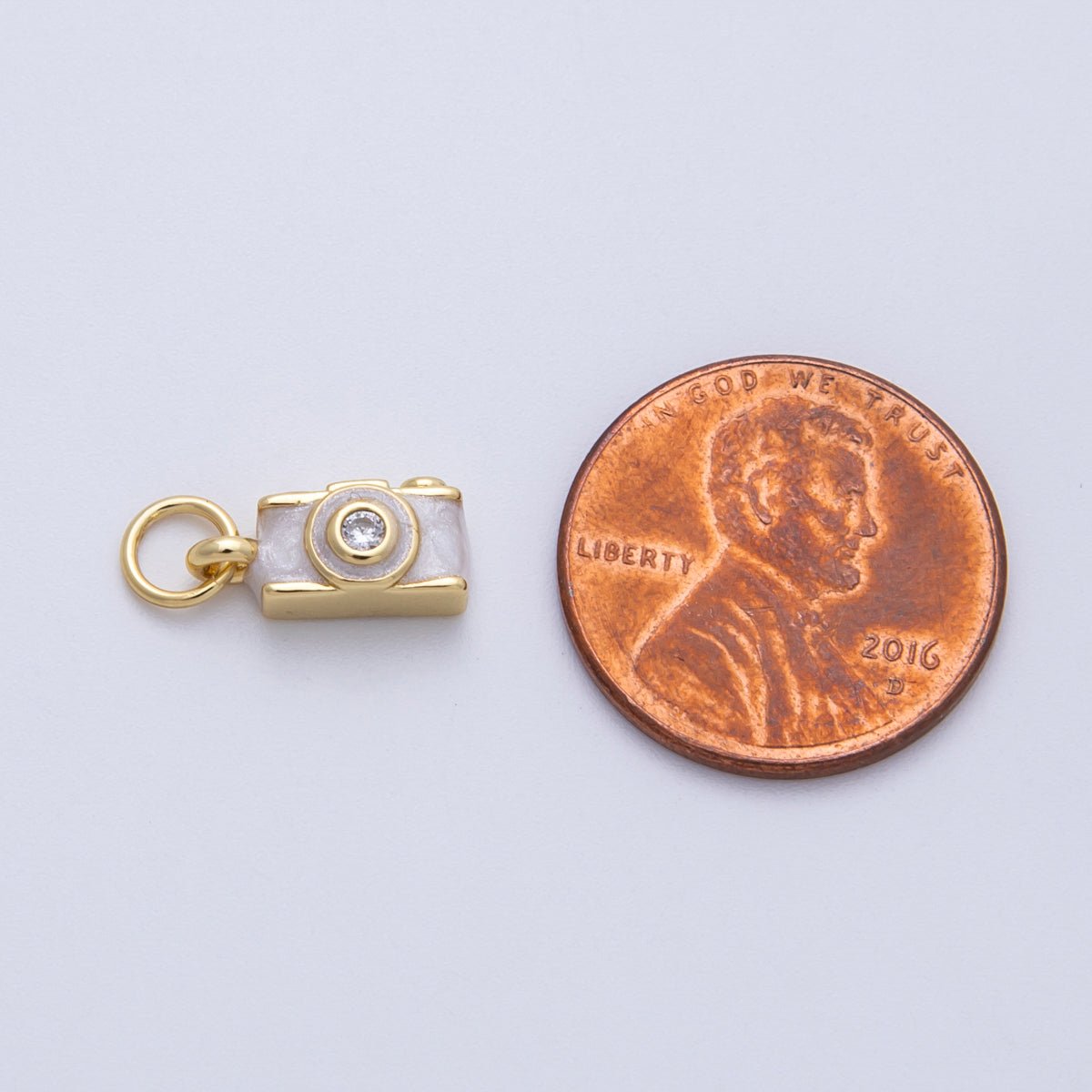 14K Gold Filled 12mm White Enamel Film Retro Digital Camera 3D Multidimensional Charm | Charms - 00060 - DLUXCA