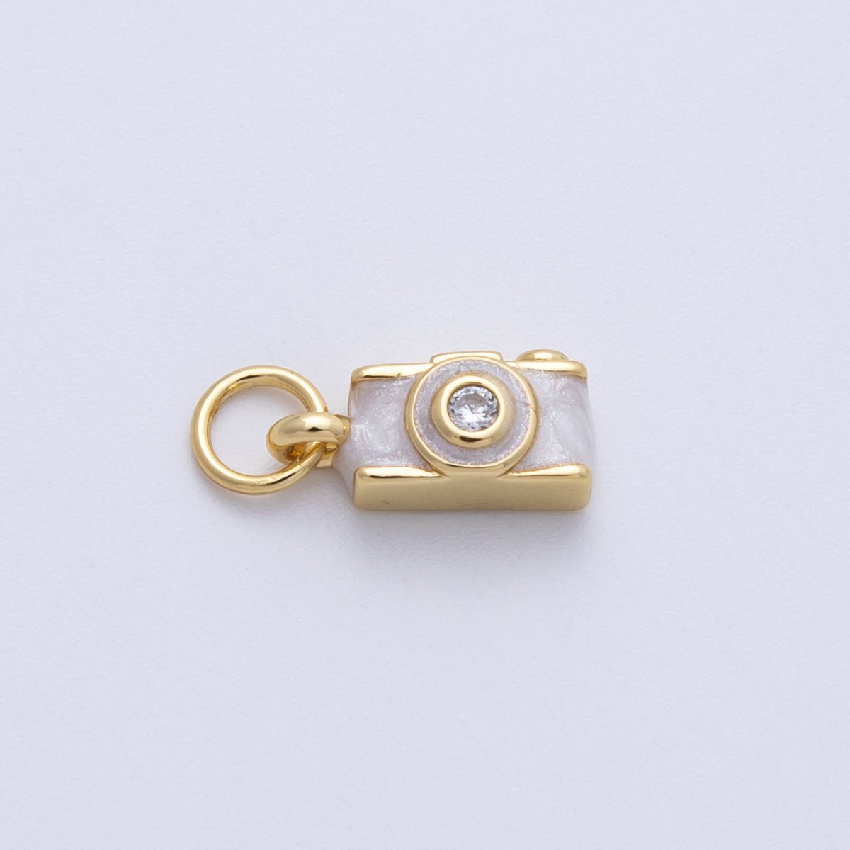 14K Gold Filled 12mm White Enamel Film Retro Digital Camera 3D Multidimensional Charm | Charms - 00060 - DLUXCA